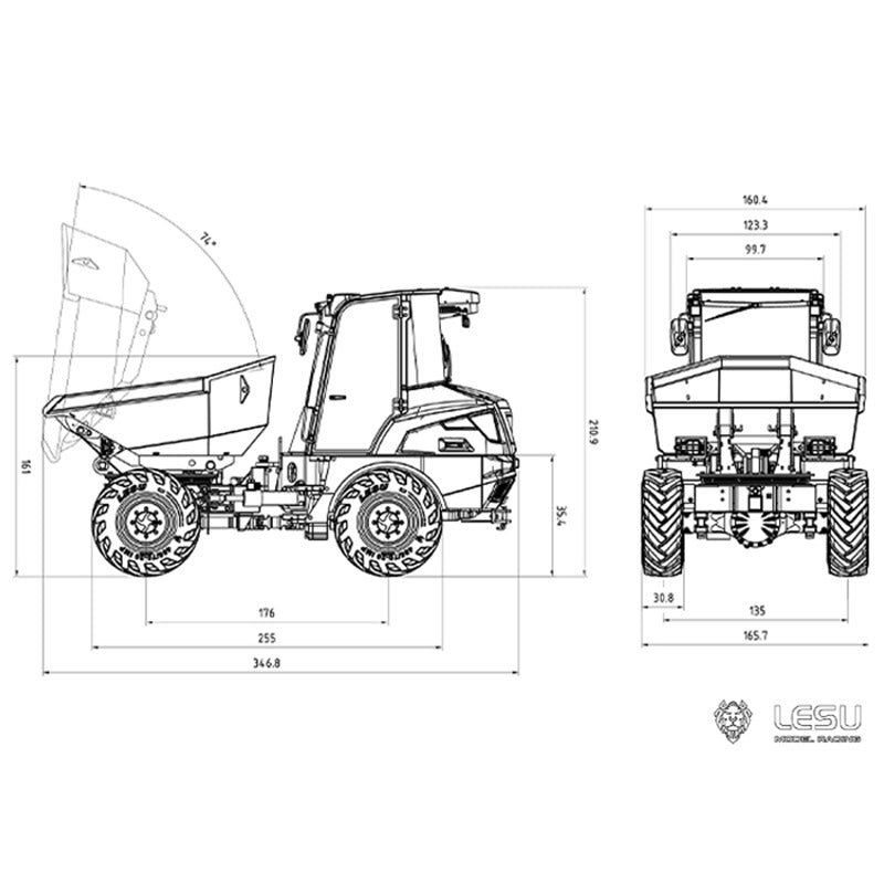 Camion à benne basculante hydraulique articulé LESU 1/14 6MDX 4X4 RC