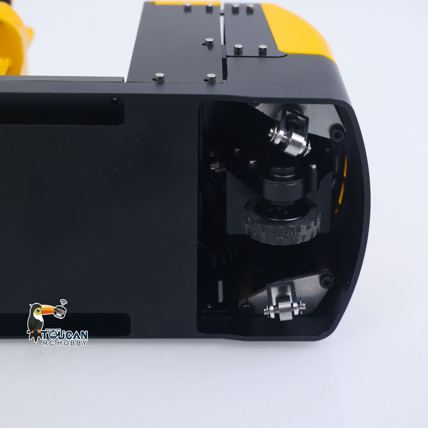 1/14 RC Metal HTM Forklift wheel and tire detail with durable industrial vehicle design