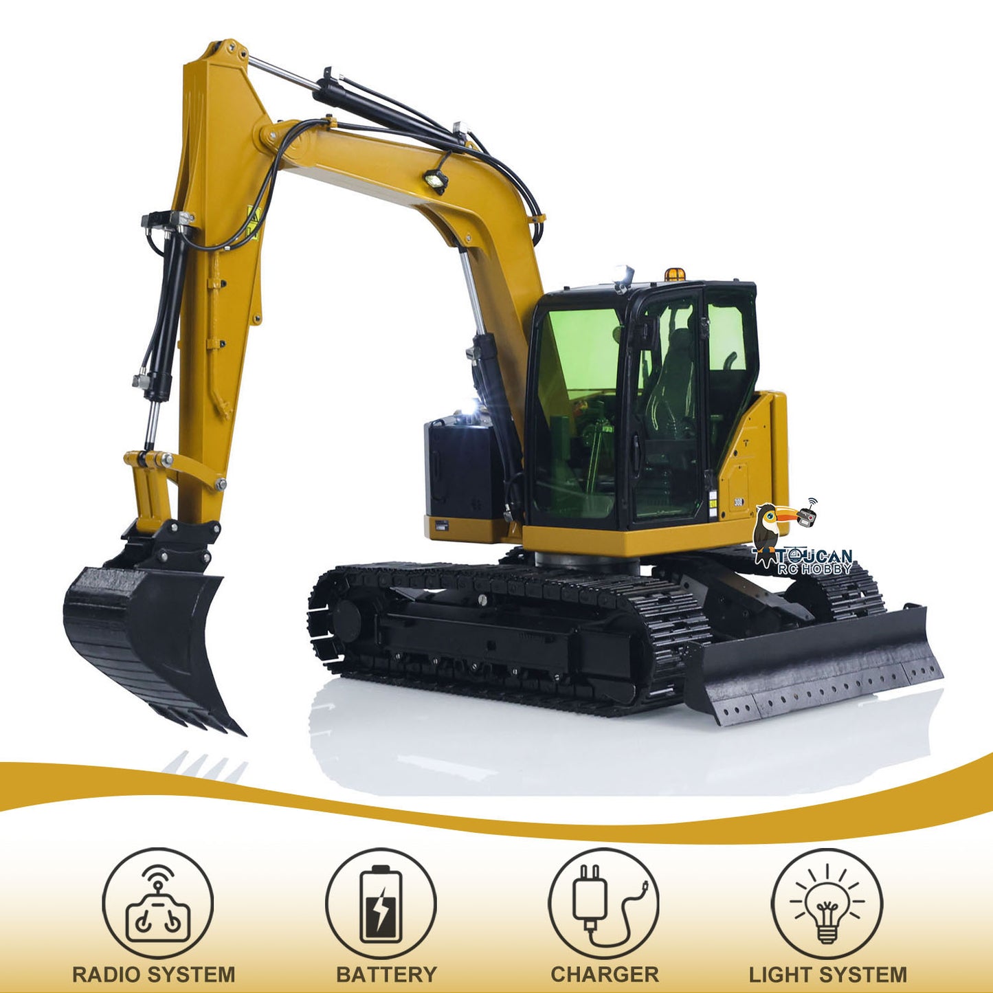US STOCK Metal 1/14 RC Hydraulic Excavator C308 Radio Controlled Digger Construction Vehicle RTR Model Flysky ST8 Radio Battery
