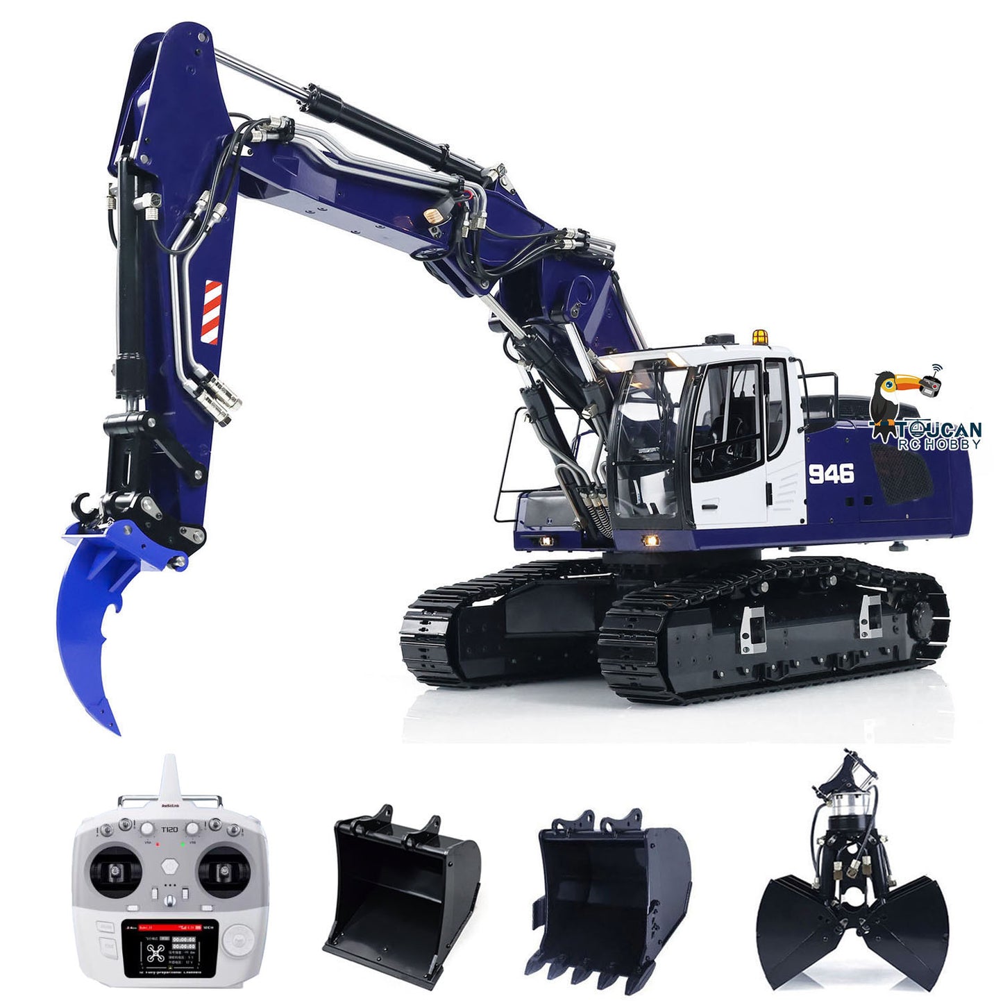 MTM 1/14 946-3 RC 3 Arme lackiert montiert Metall Hydraulische ARTR Raupenbagger Bagger mit Aufreißer Greifer Zweischalengreifer