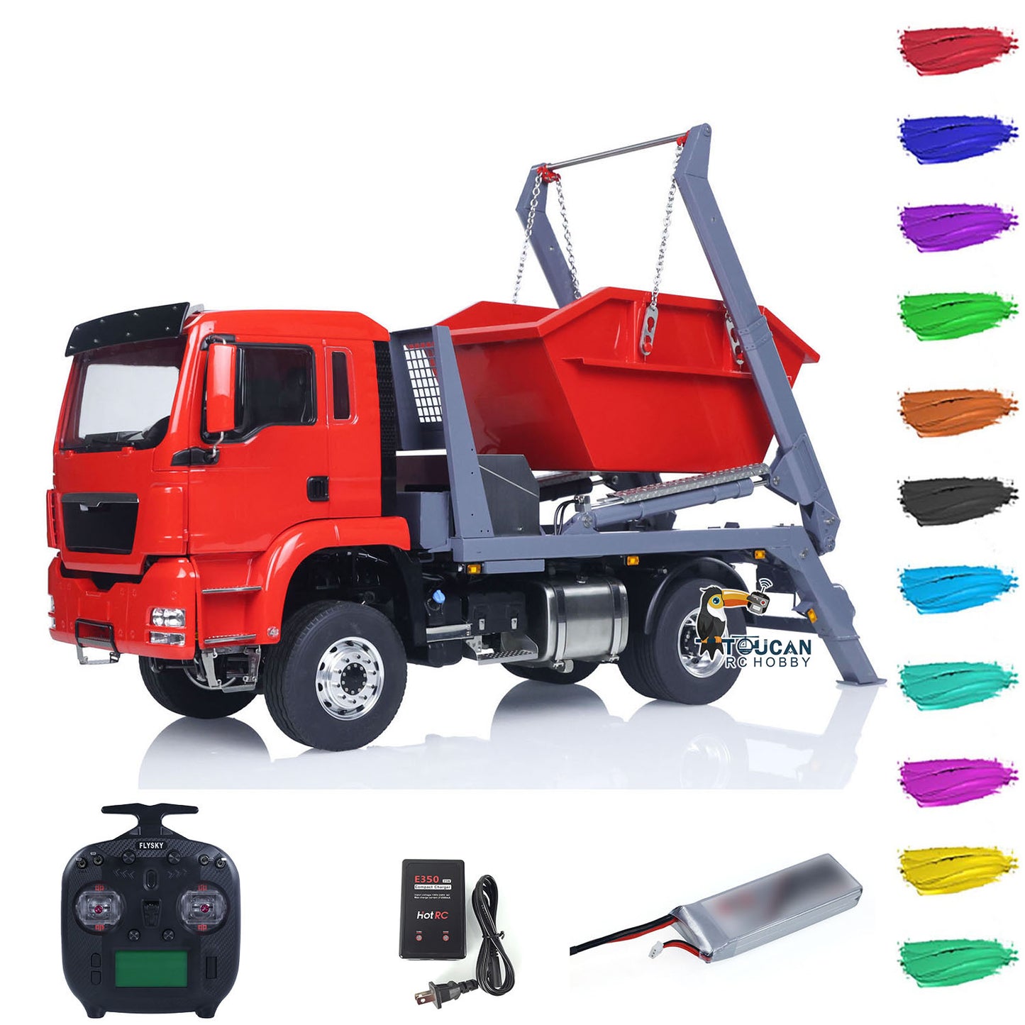 LESU Metal 1/14 RC Hydraulic Swing Arm Garbage Dump Truck 4X4 RTR TGS Light Sound ST8 Radio Battery