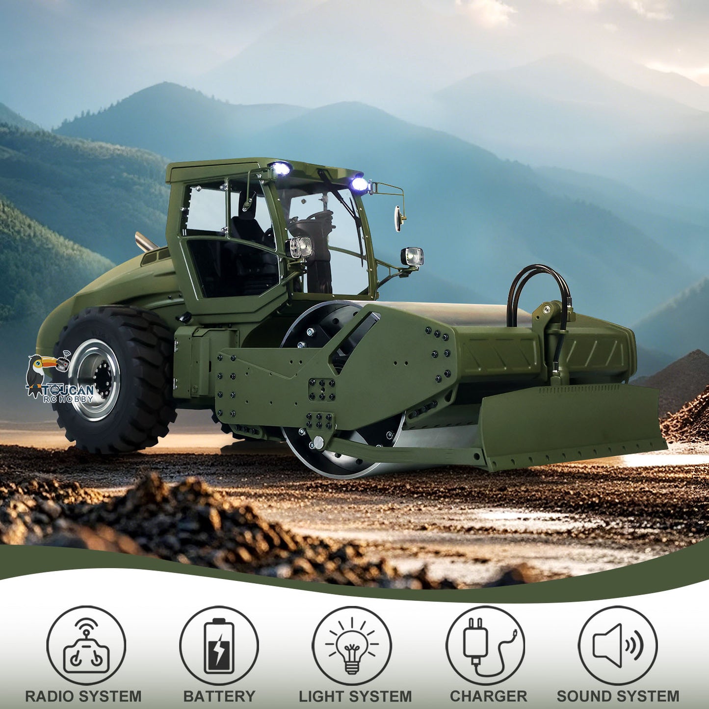 LESU 1:14 Hydraulic RC Road Roller Aoue H13i Radio Control Construction Cars RTR Model Flysky I6S Radio Battery Charger Light