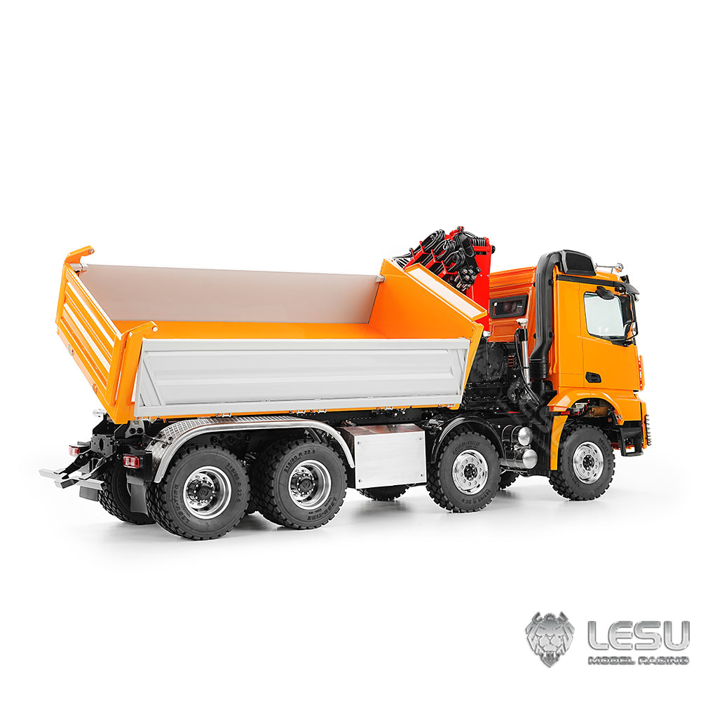 LESU 3348 1/14 RC Camion à benne basculante hydraulique 3 voies 8X8 avec grue à bascule télécommandée