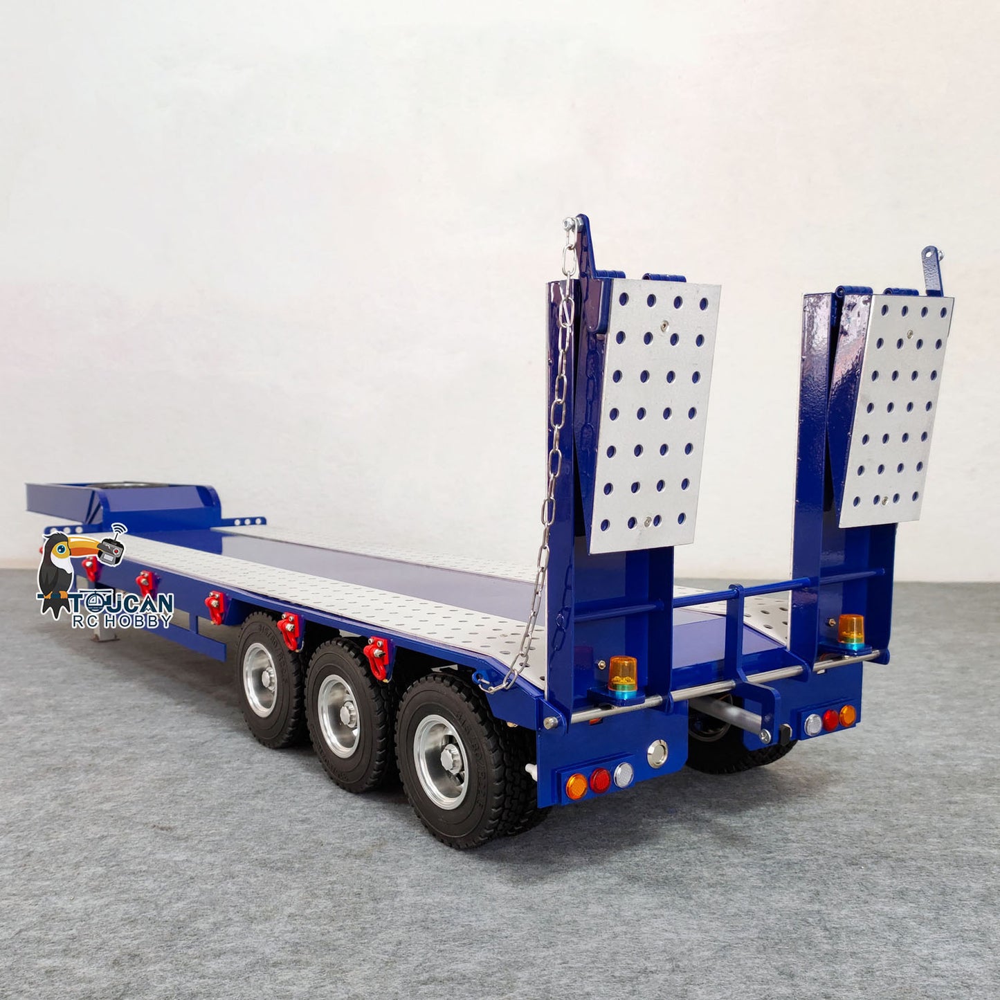 1/14 Metal Trailer 3 Axles 2-section Electric Tailboard for RC Tractor Truck Car