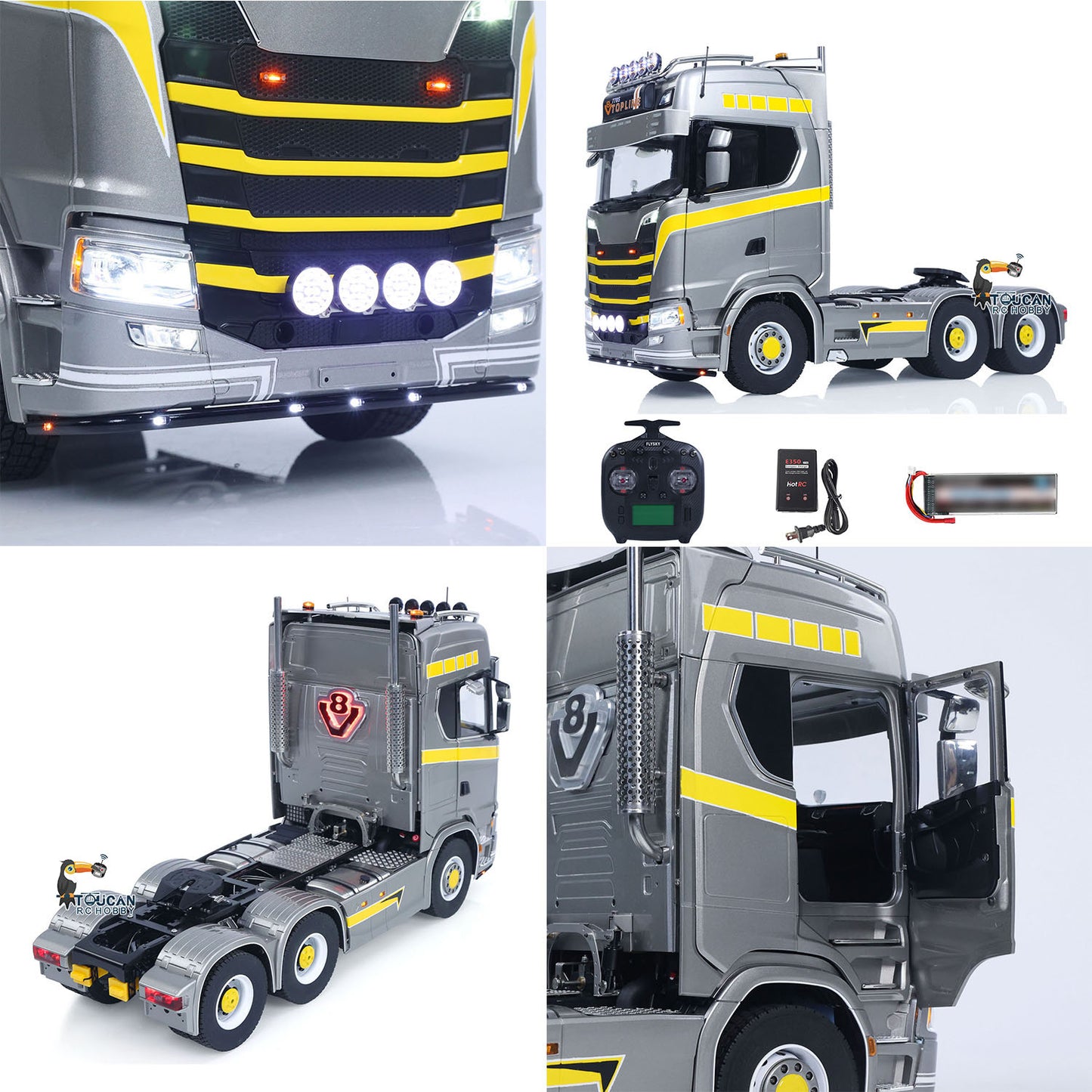 TOUCAN 1/14 RC Tractor Truck 770S RTR 3Speed Lorry 6X6 Metal Chassis Axle Locks Smoke Sound Light Chassis Suspension ST8 Battery