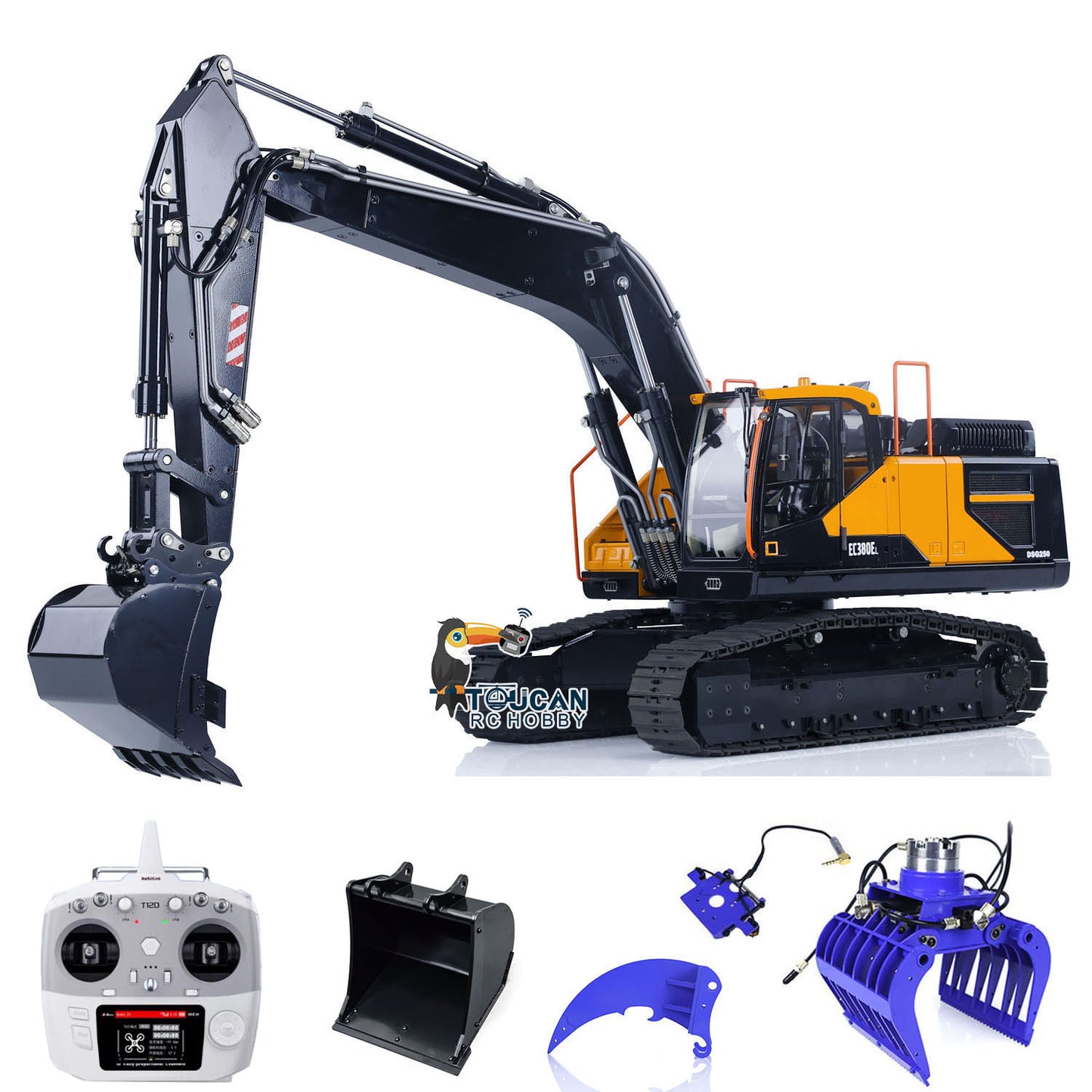 EN STOCK MTM 1/14 EC380 RC 2 Bras Métal Hydraulique Pelle Pelle sur Chenilles Pelle avec Pince Ripper