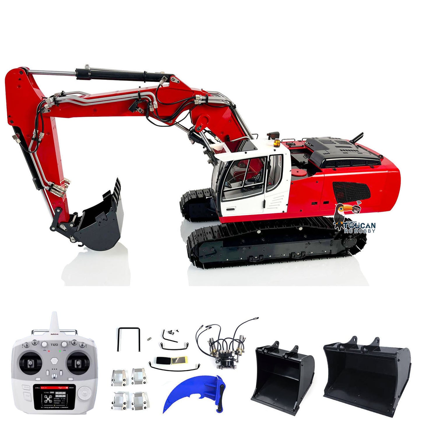MTM 1/14 946-3 RC 3 Arms Painted Assembled Metal Hydraulic ARTR Tracked Excavator Digger With Ripper Grab Tiltable Bucket