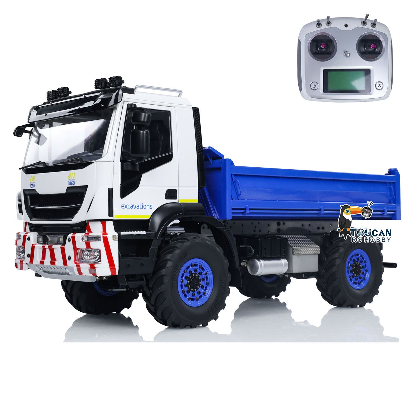 Camion à benne basculante hydraulique 4x4 en métal 1/14 RC / Lame à neige / Projecteur