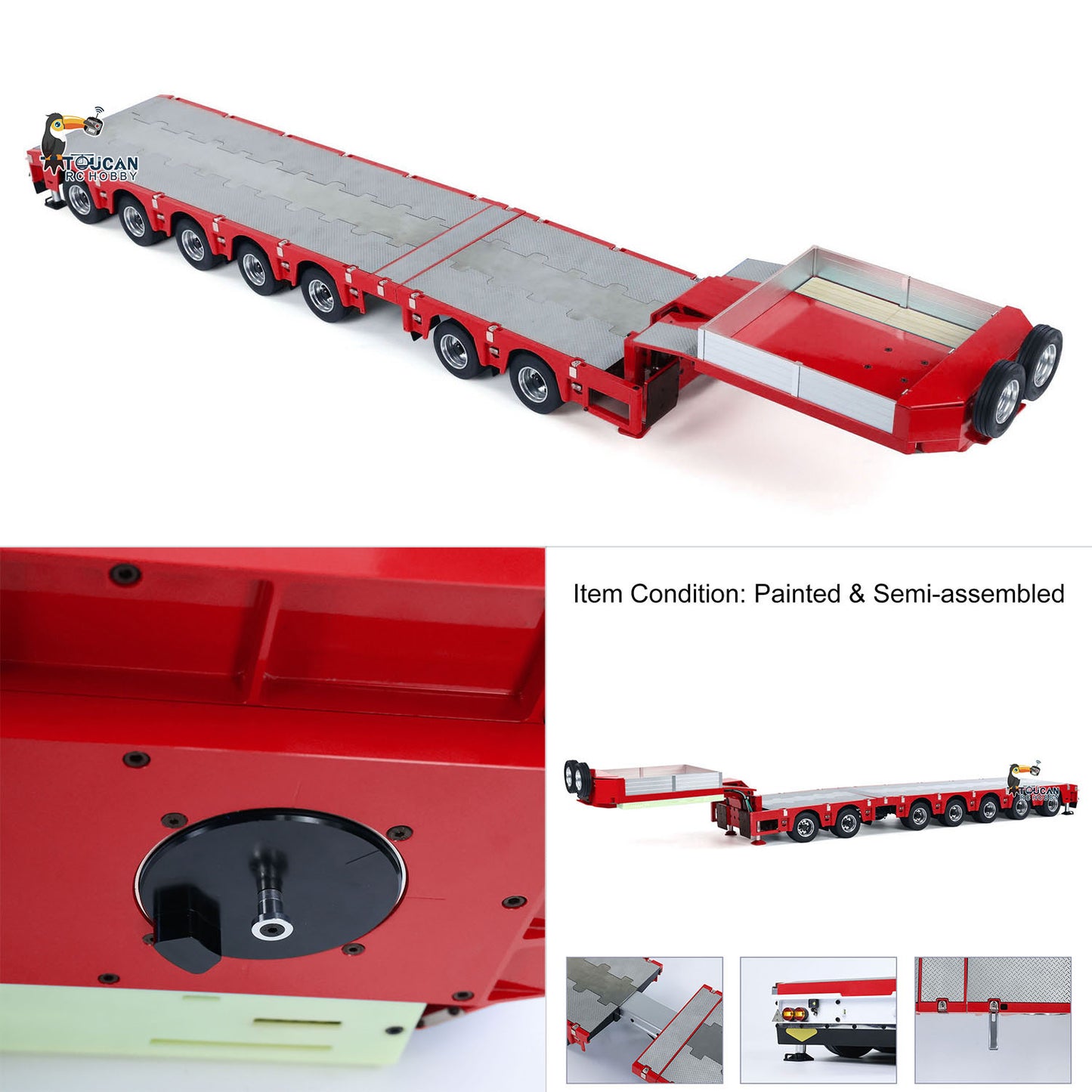 1/14 2+5 Axles RC Metal Heavy Trailer Lowboy Trailer For TAMIYA LESU RC Tractor Truck Radio Controlled Lorry Excavator Loader