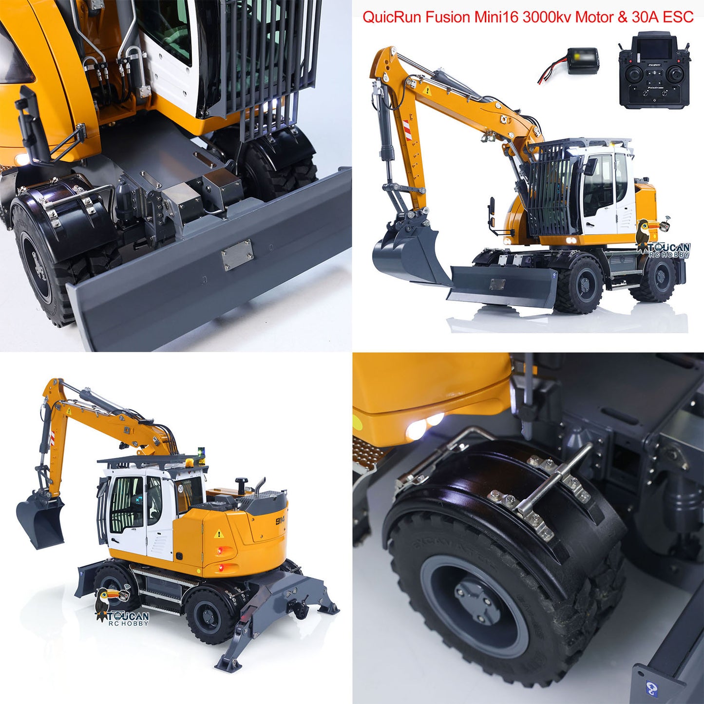 1:14 RC Hydraulic Wheeled Excavator LR914 8-ways Valve 4x4 Digger Engineering Vehicle RTR Axle Lock Upgrade Brushless Motor ESC