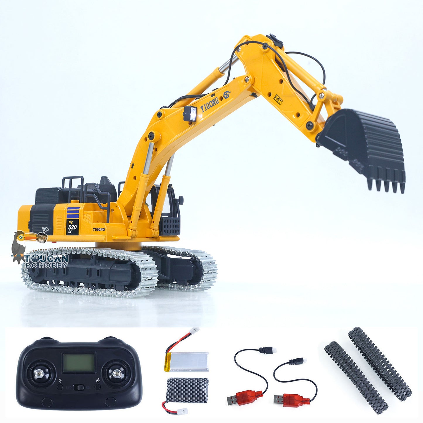 1/50 RC Digger PC520 Electric Liftingl Excavator Engineering Vehicle Metal Tracks Lights Sound Small Toy Collection