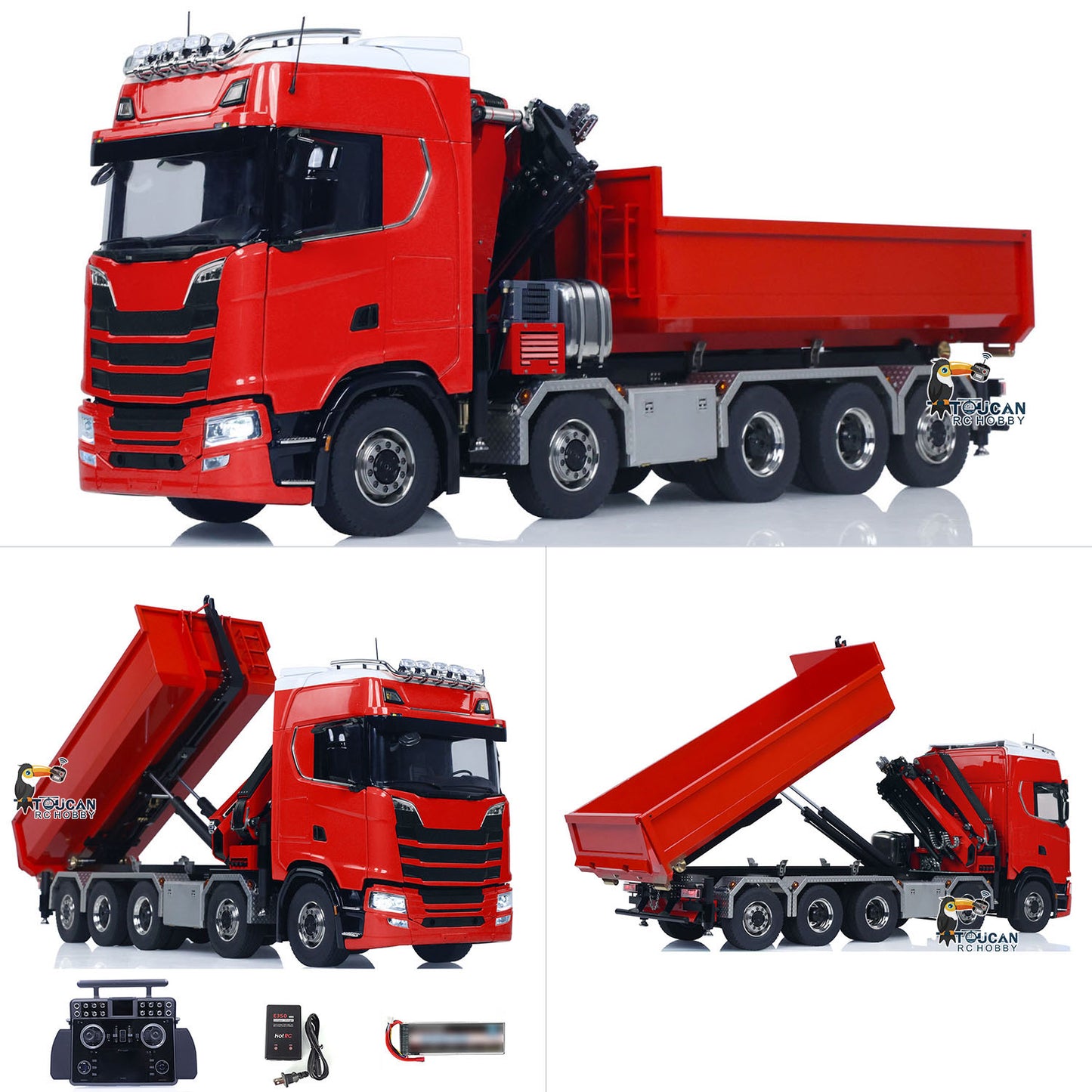 SA770S 1/14 RC Camion à benne basculante à grue hydraulique 10X10 Voiture à benne basculante complète radiocommandée