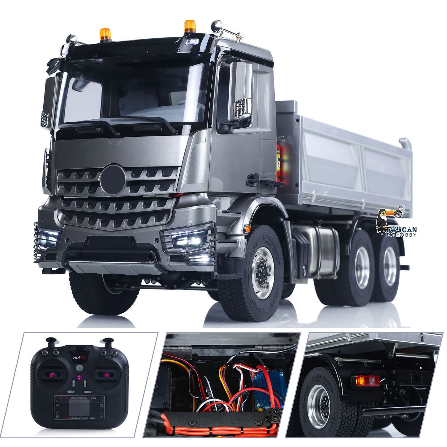 6x6 1/14 RC Hydraulic Dump Truck 3348 2025 Tipper Metal Axles Gearbox Suspension Bucket Oil Tank Light Sound