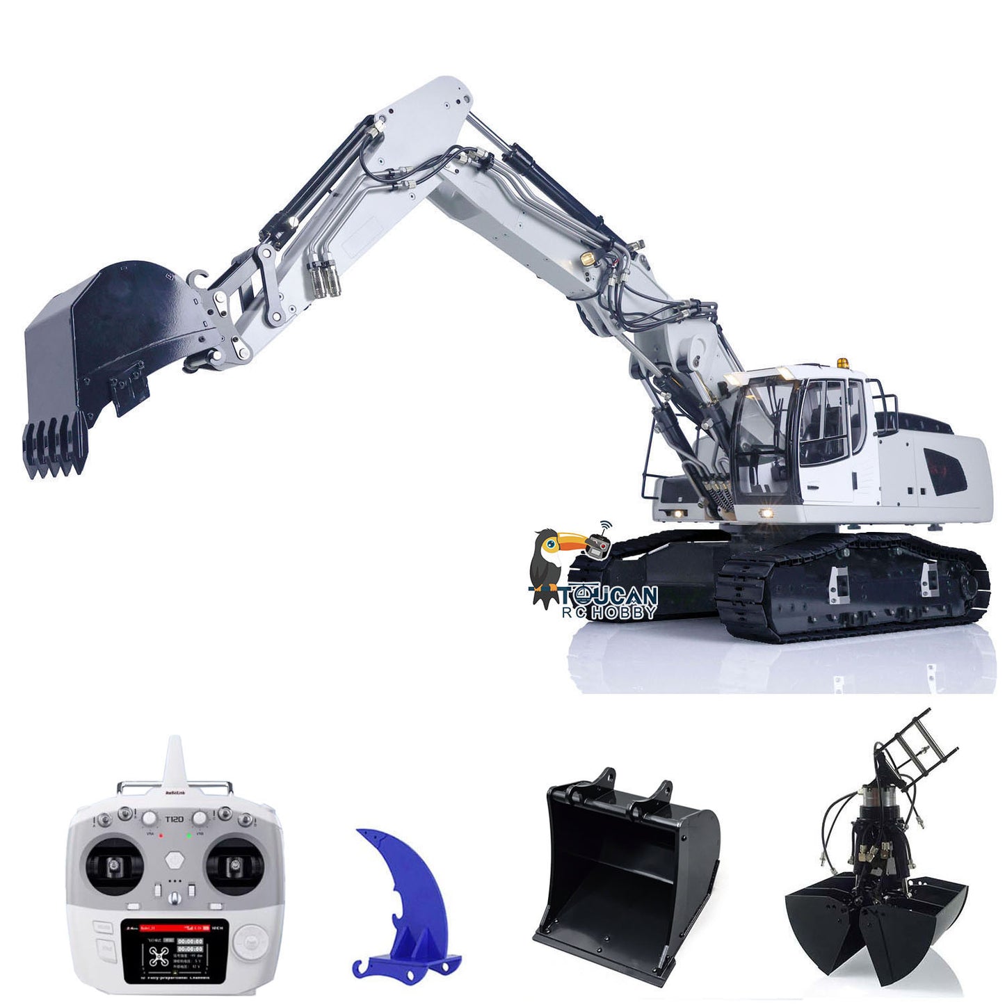 MTM 1/14 946 RC 2 Arms Metal Hydraulic ARTR Tracked Excavator With Ripper Grab Clamshell Bucket