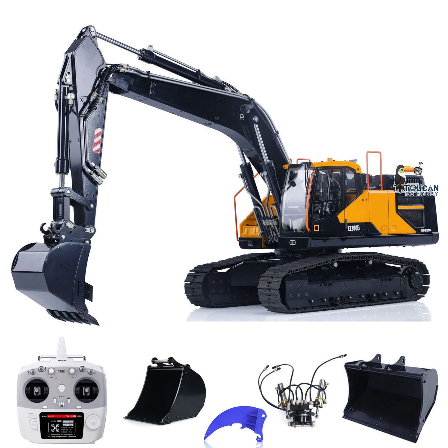 MTM 1/14 EC380 RC 2 Arms PNP Metal Hydraulic Tracked Excavator Digger With Ripper Tiltable Bucket