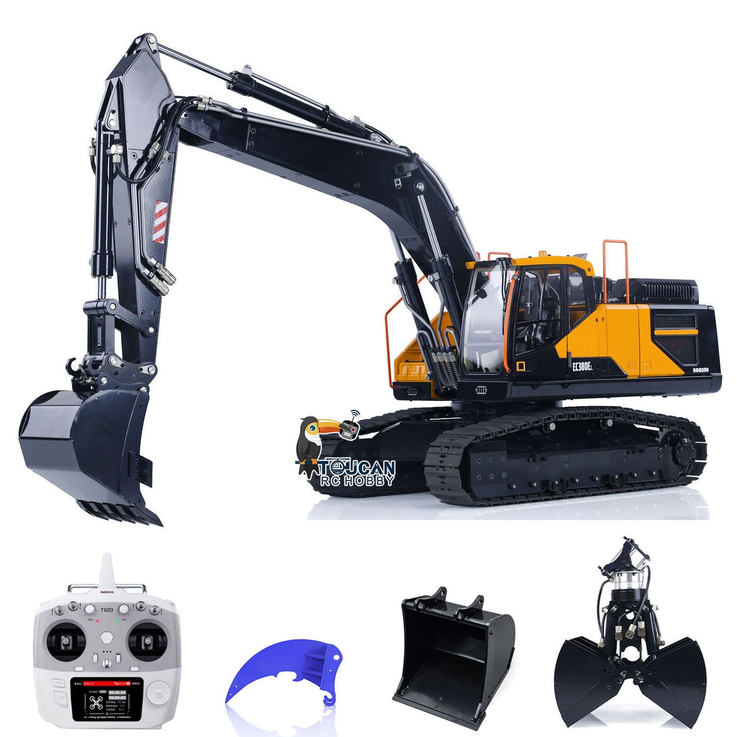 MTM 1/14 RC PNP EC380 3-Arms Metal Tracked Excavator Digger With Hydraulic Clamshell Bucket