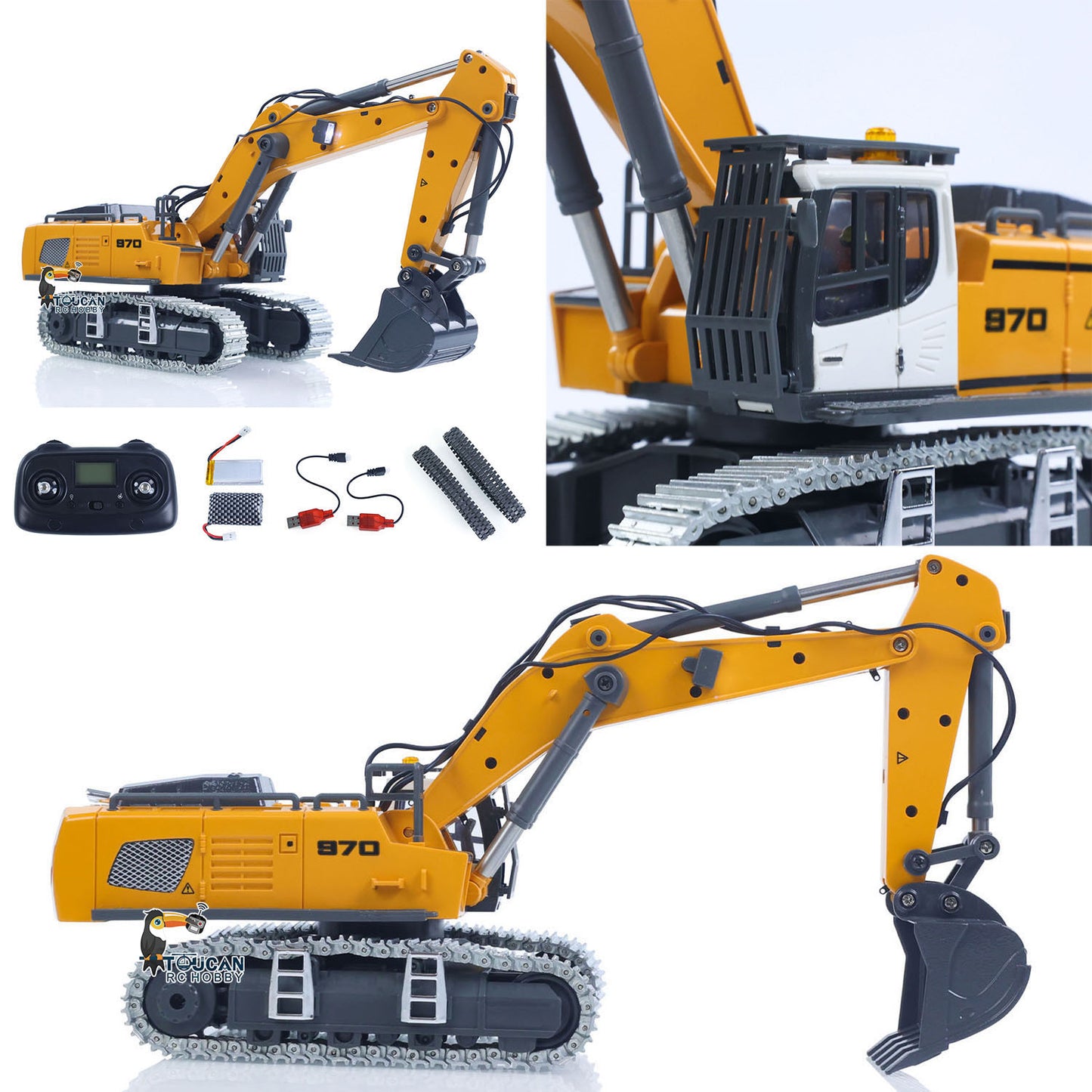 1/50 RC Excavator K970 Engineering Vehicle Remote Control Electric Lifting Digger Metal Bucket Tracks Light Sound RTR Battery
