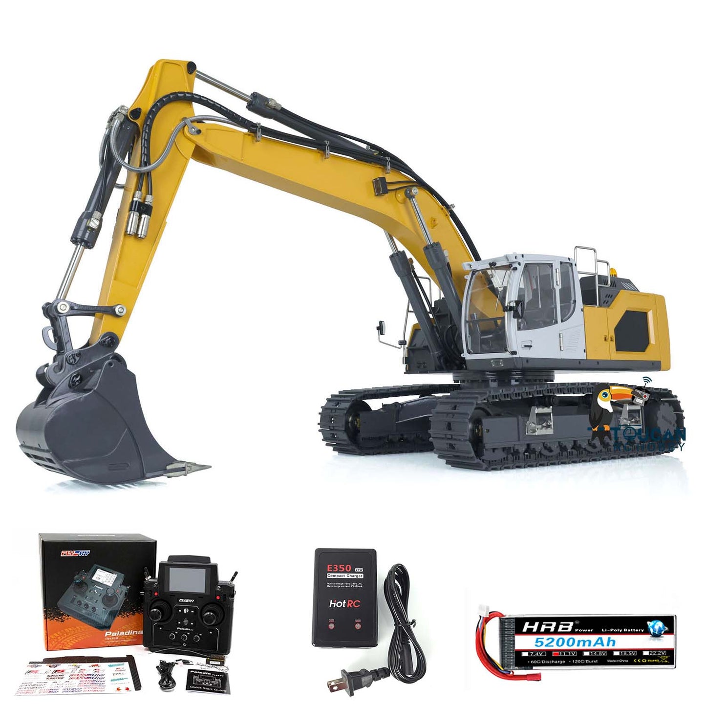 Excavatrice hydraulique RC RTR 945 en métal XDRC 1/14 avec vannes d'inversion 5 canaux et émetteur PL18EV