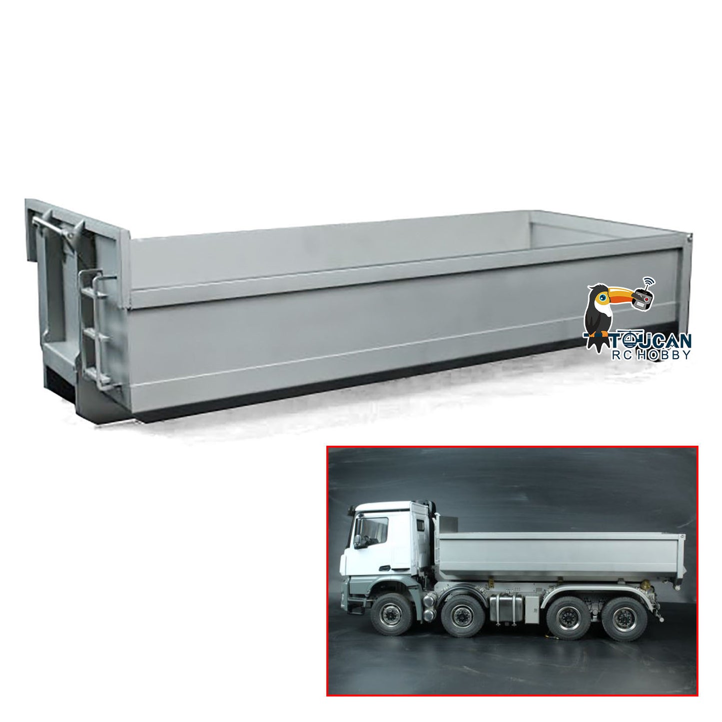 Metal U-shaped Short Bucket for 1/14 10x10 8x8 RC Roll On/Off Hydraulic Dumper Truck