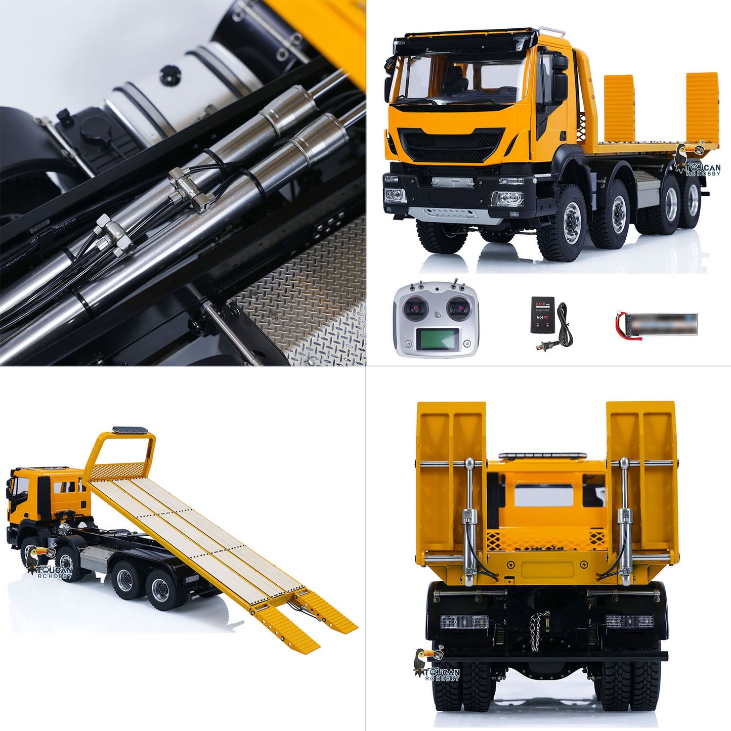 1/14 8X8 RC Hydraulic Wrecker Truck 2Speed Remote Control Road Rescue Vehicle CNC Axle Differential Locks Light System Battery