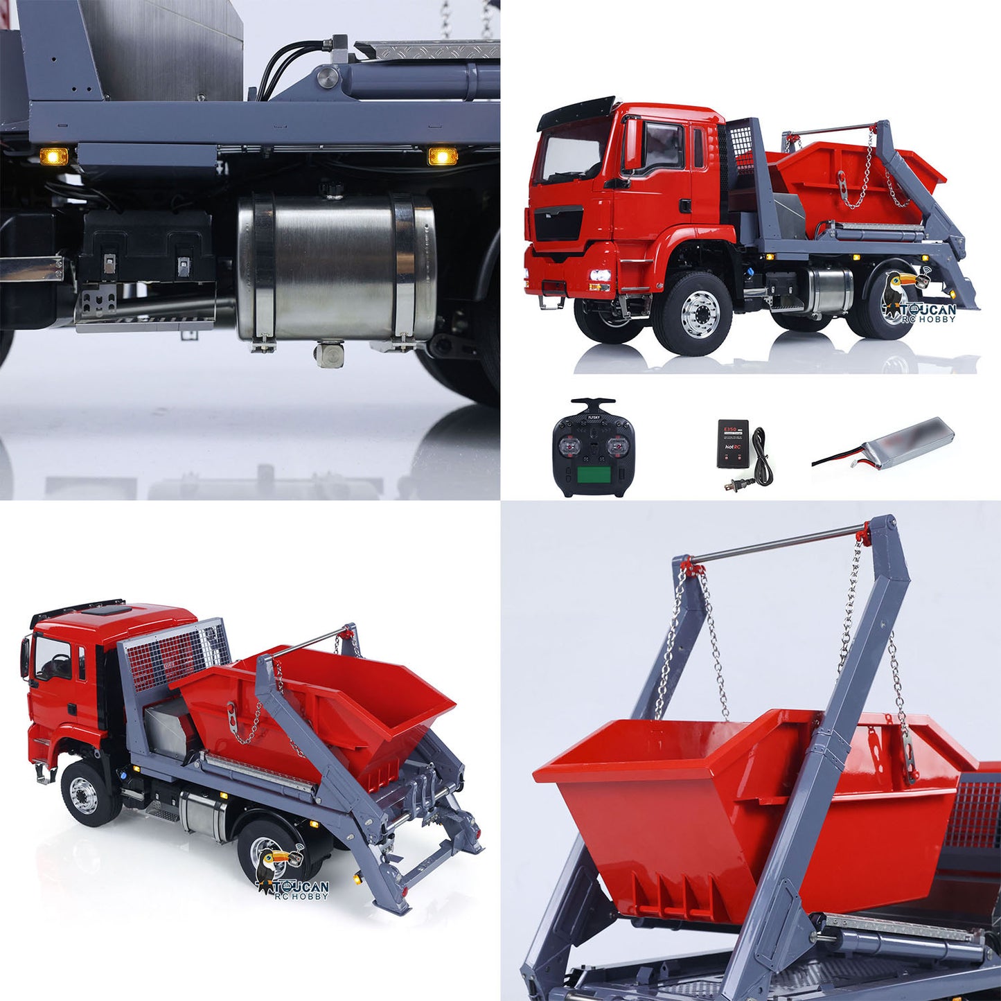 LESU Metal 1/14 RC Hydraulic Swing Arm Garbage Dump Truck 4X4 RTR TGS Light Sound ST8 Radio Battery