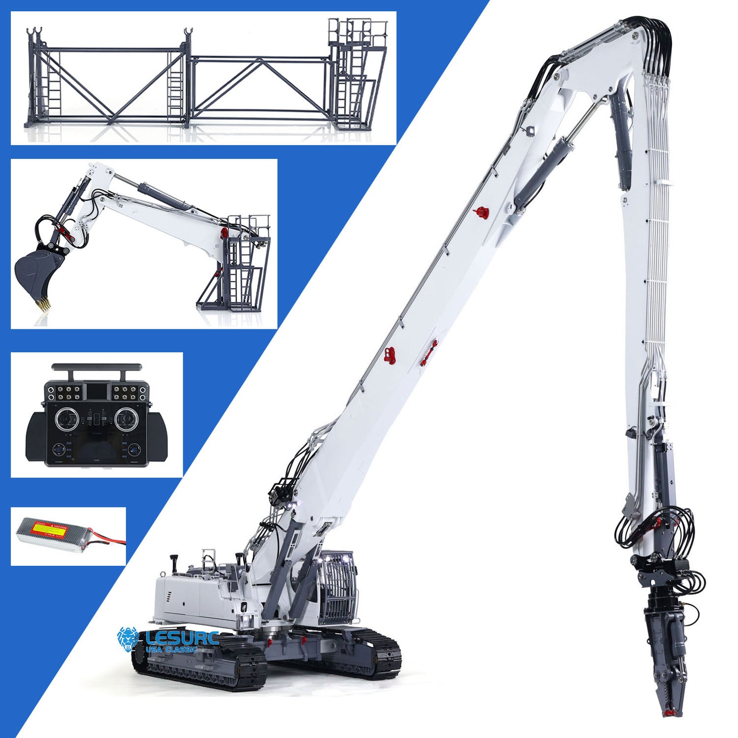 LESU 1/14 RC Full Hydraulic Excavator LR960 Demolition Digging Arm Pump Lights Demolition Digger