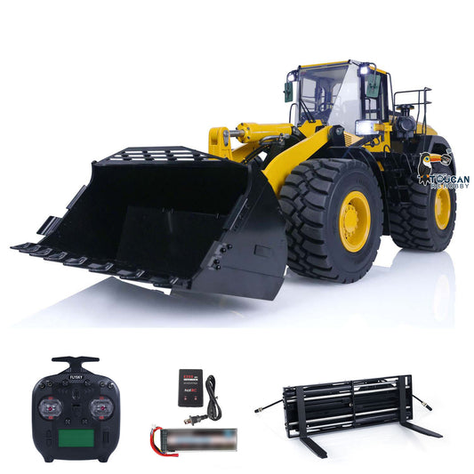 US STOCK Metal 1/14 RC Hydraulic Loader WA480 Heavy Construction Machine Differential Lock Axles Quick Coupler Fork Light Sound ST8