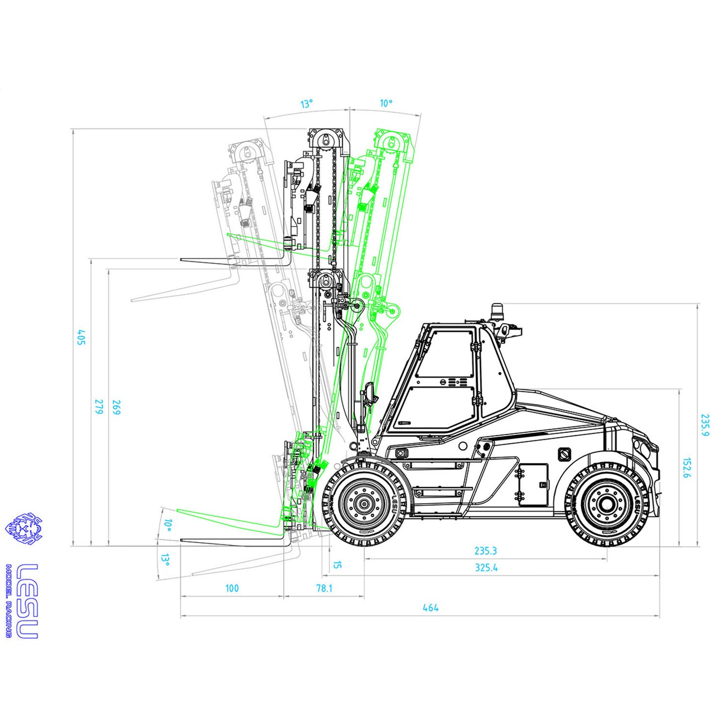 LESU 1/14 Metal RC Hydraulic Forklift for Aoue-LD160S Lind Remote Control Car