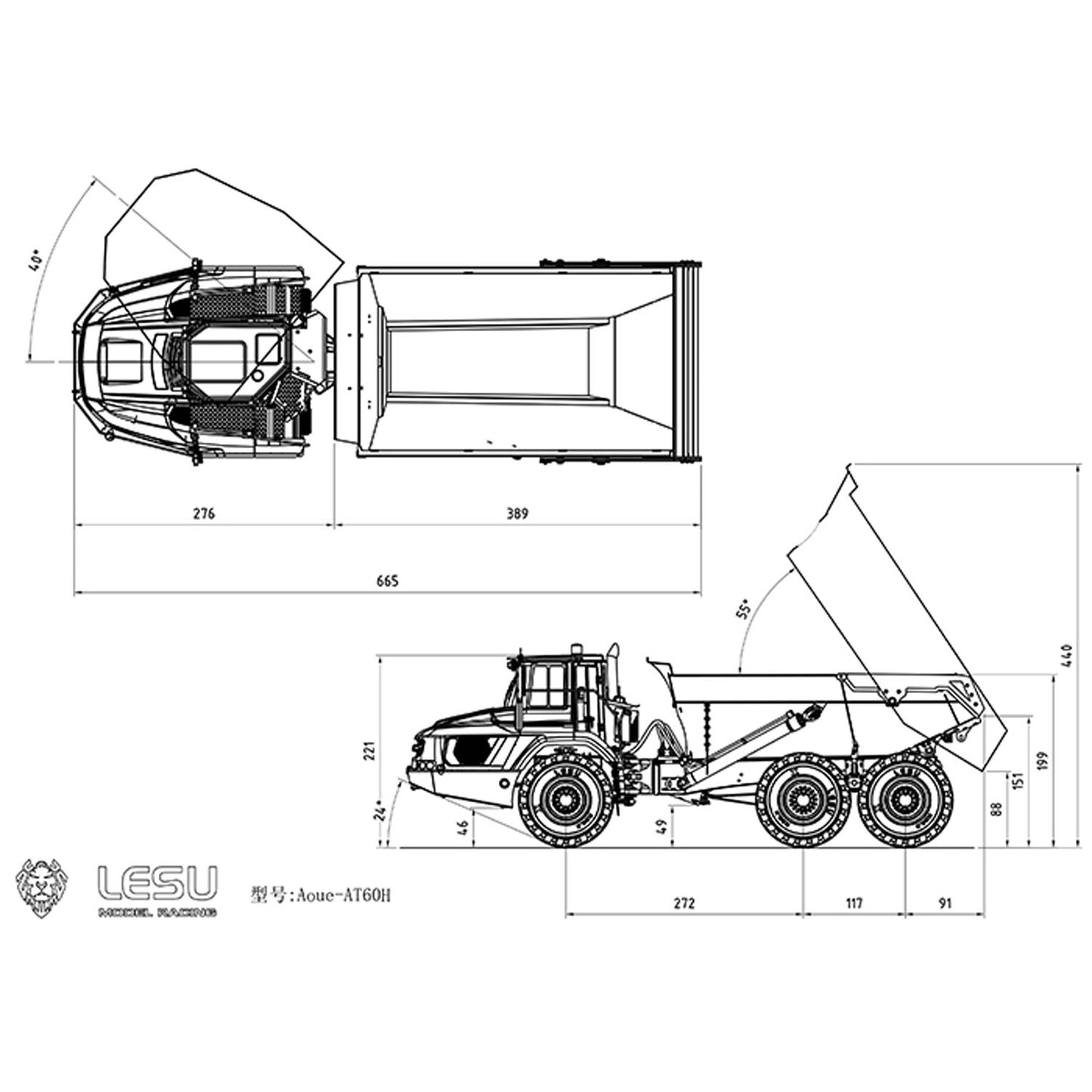 LESU 1/16 RC Hydraulischer Gelenk-LKW Metall AT60H 6x6
