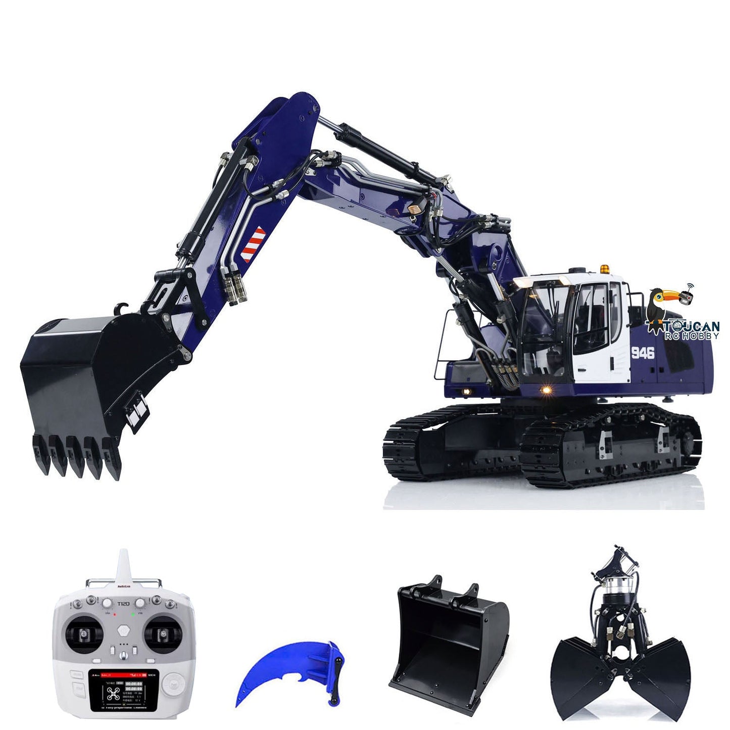 MTM 1/14 946-3 RC 3 Arms Painted Assembled Metal Hydraulic ARTR Tracked Excavator Digger With Ripper Grab Clamshell Bucket