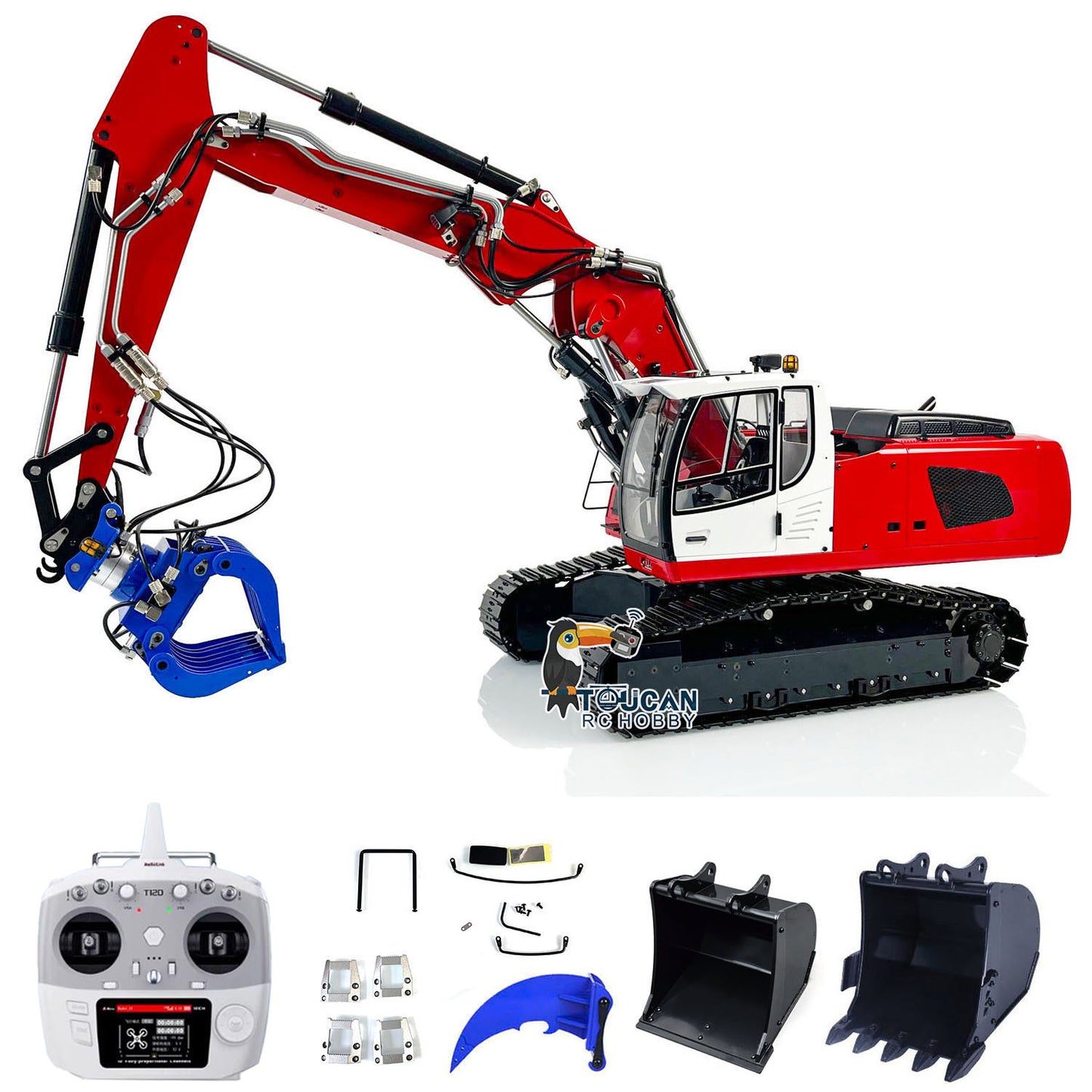 Pelle hydraulique sur chenilles ARTR à 3 bras en métal MTM 1/14 946-3 RC avec godet de démolition