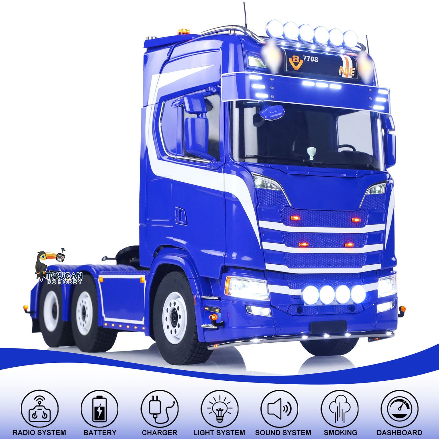 TOUCAN 770S 1/14 RC Tractor Truck 6X6 Metal Chassis Axle Locks 3Speed RTR Smoke Sound Light Unit Cabin Suspension ST8
