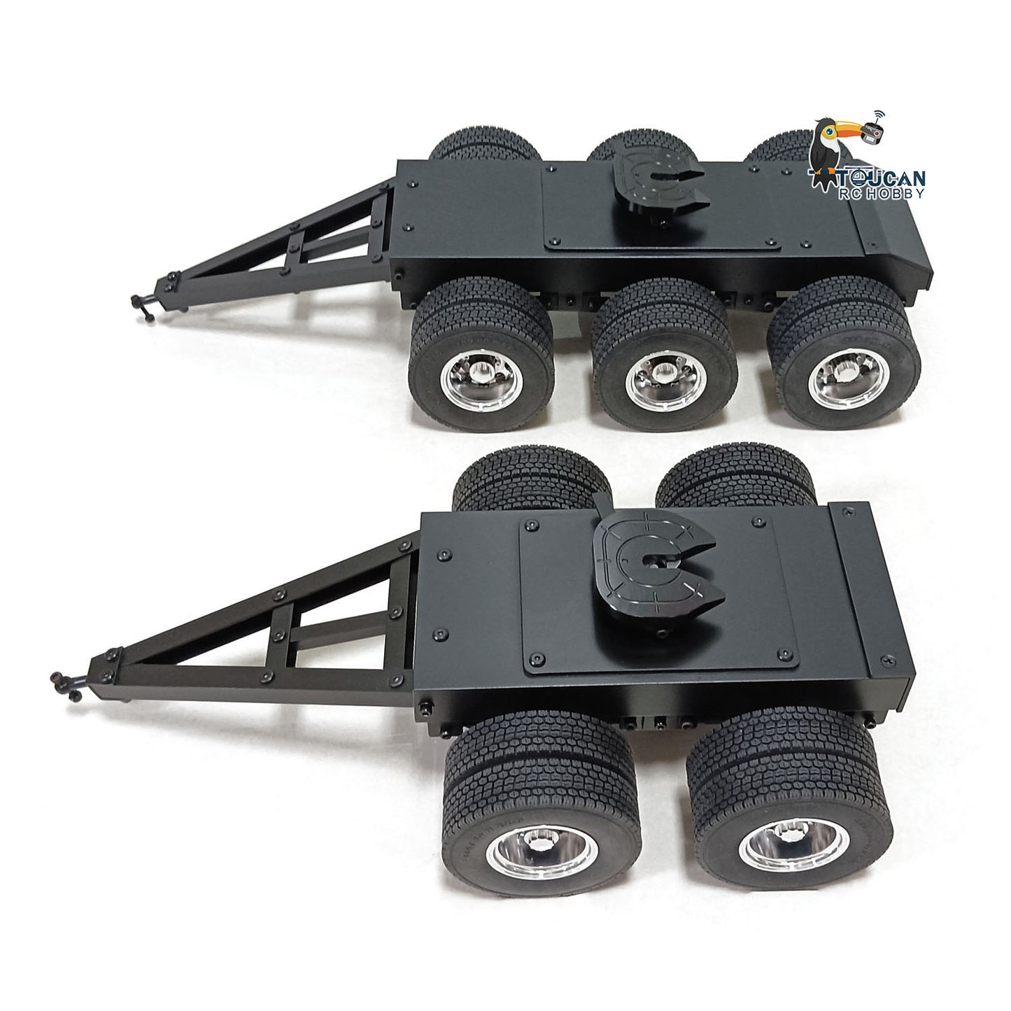 Remorque à 2 essieux en métal 1/14 avec traction à sellette pour camion tracteur RC