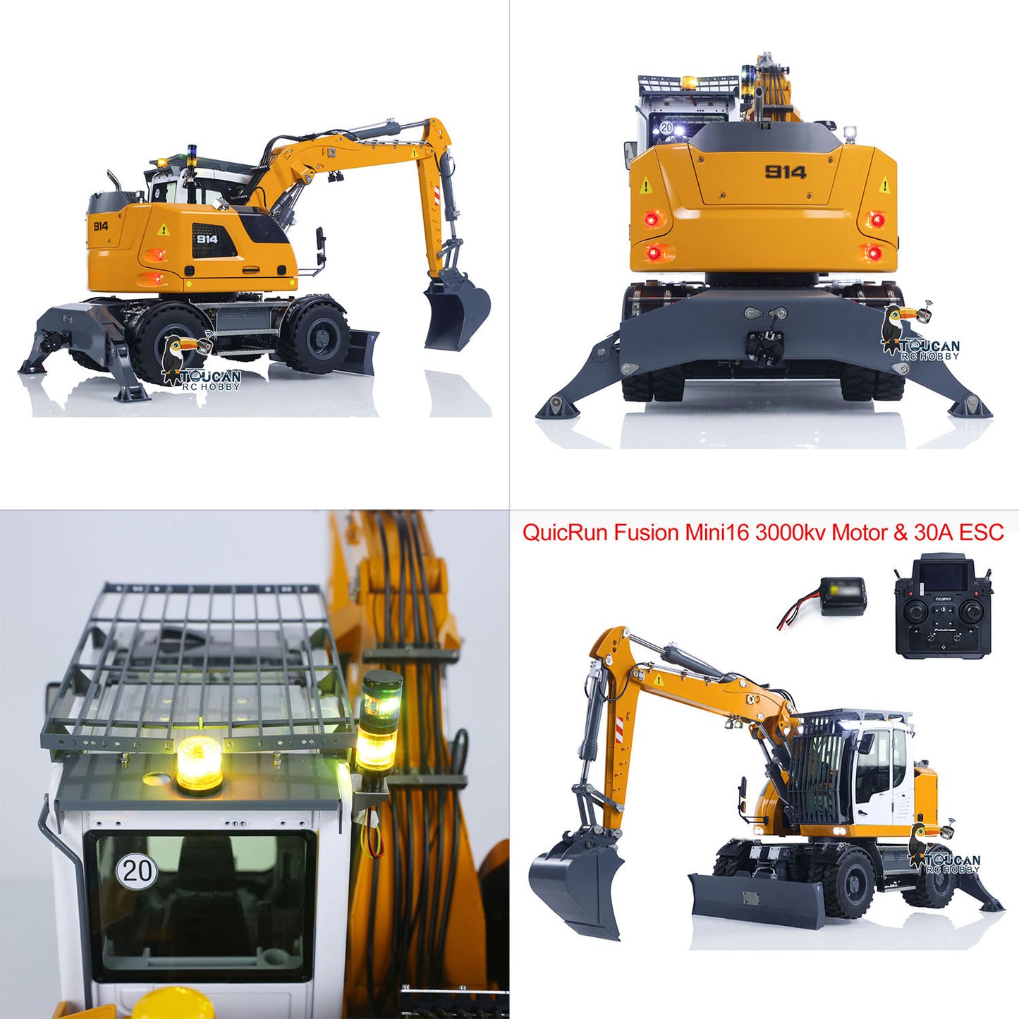 1:14 RC Hydraulic Wheeled Excavator LR914 8-ways Valve 4×4 Digger Engineering Vehicle RTR Axle Lock Upgrade Brushless Motor ESC