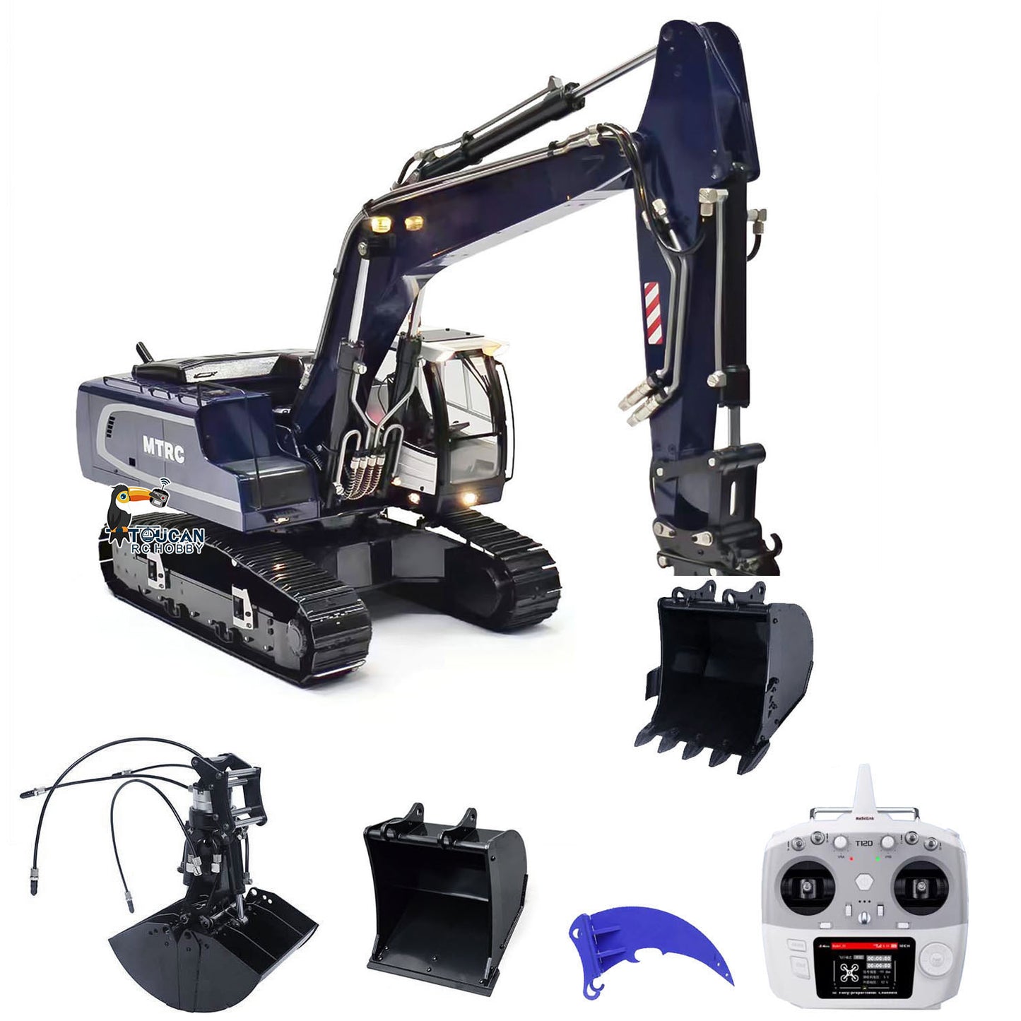 MTM 1/14 946 RC 2 Arms Metal Hydraulic ARTR Tracked Excavator With Ripper Grab Clamshell Bucket