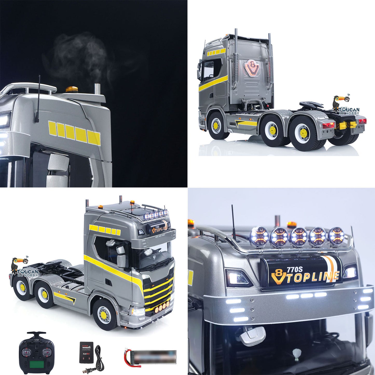TOUCAN 1/14 RC Tractor Truck 770S RTR 3Speed Lorry 6X6 Metal Chassis Axle Locks Smoke Sound Light Chassis Suspension ST8 Battery