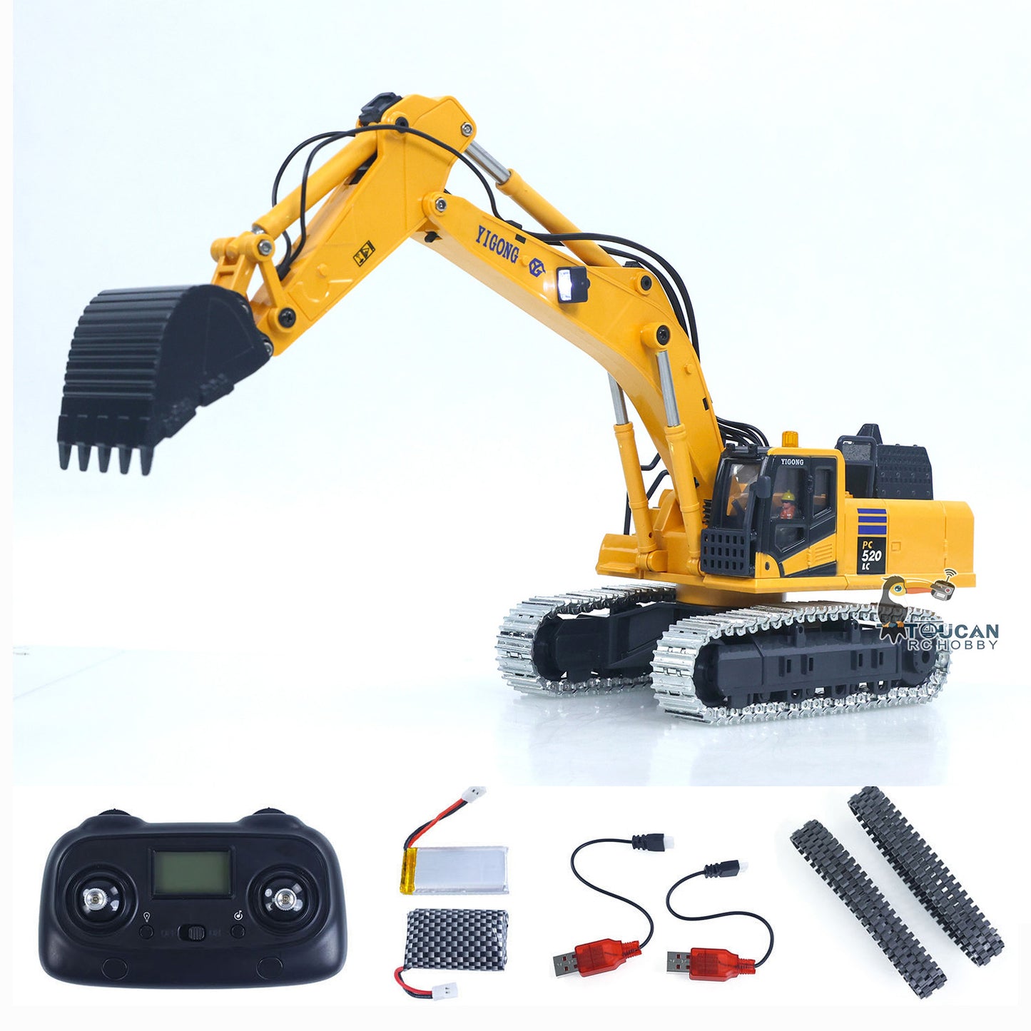 1/50 RC Digger PC520 Electric Liftingl Excavator Engineering Vehicle Metal Tracks Lights Sound Small Toy Collection