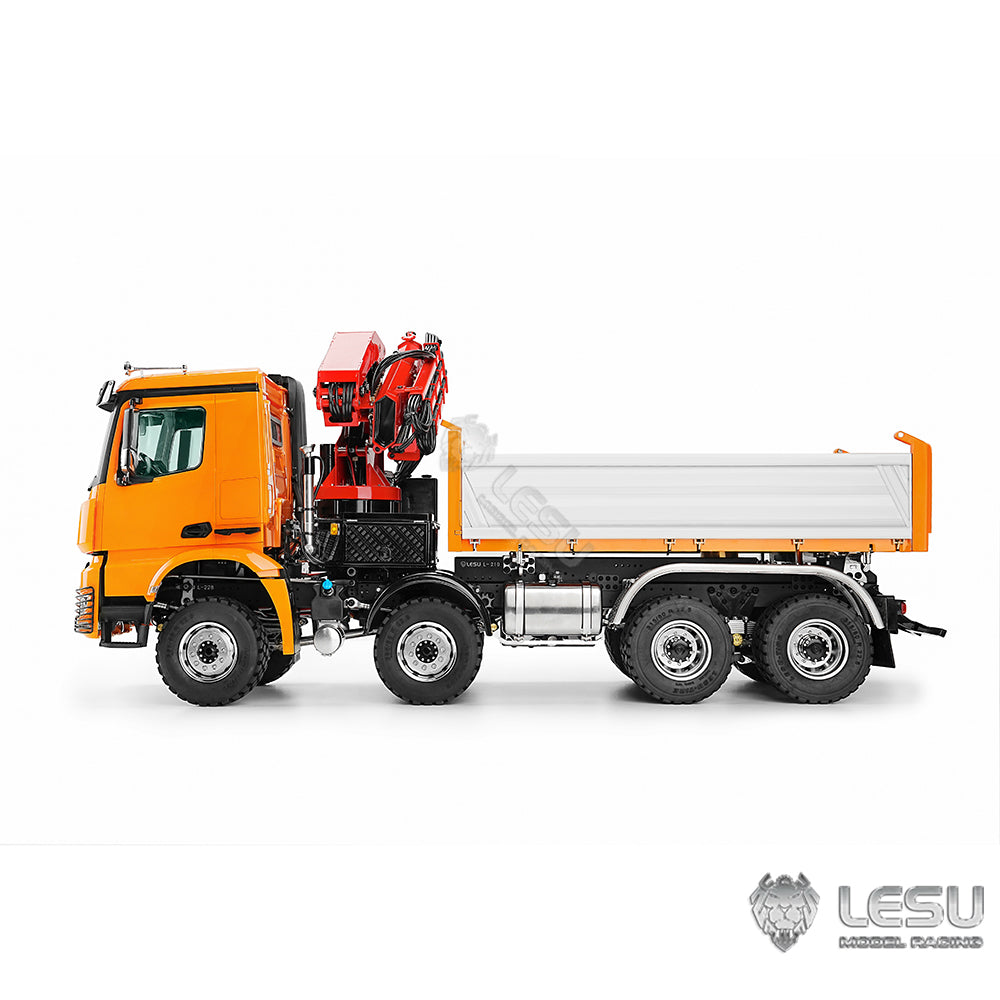 LESU 3348 1/14 RC Camion à benne basculante hydraulique 3 voies 8X8 avec grue à bascule télécommandée