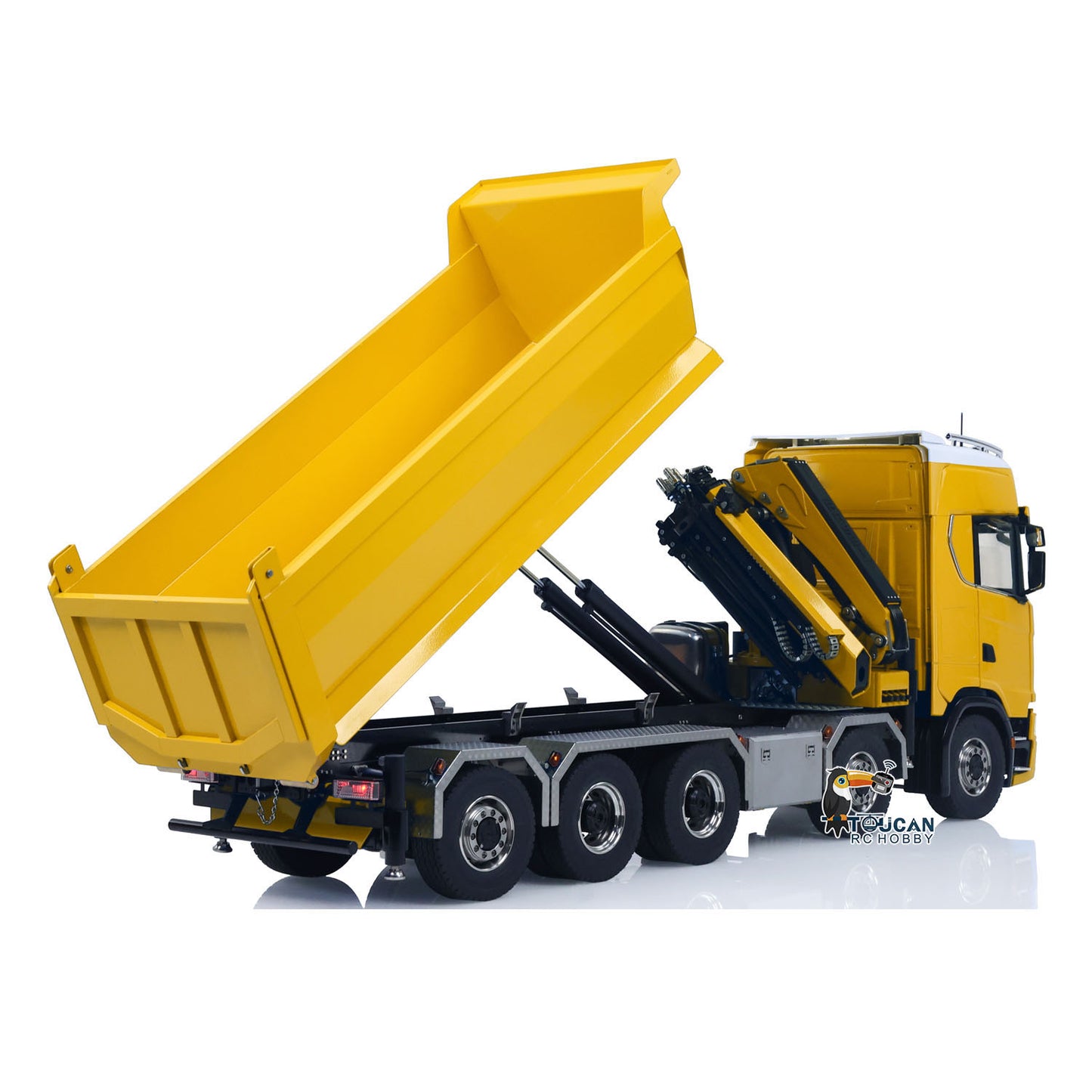 Camion à benne basculante hydraulique à châssis métallique 10x10 770S 1/14 RC avec grue et benne basculante complète
