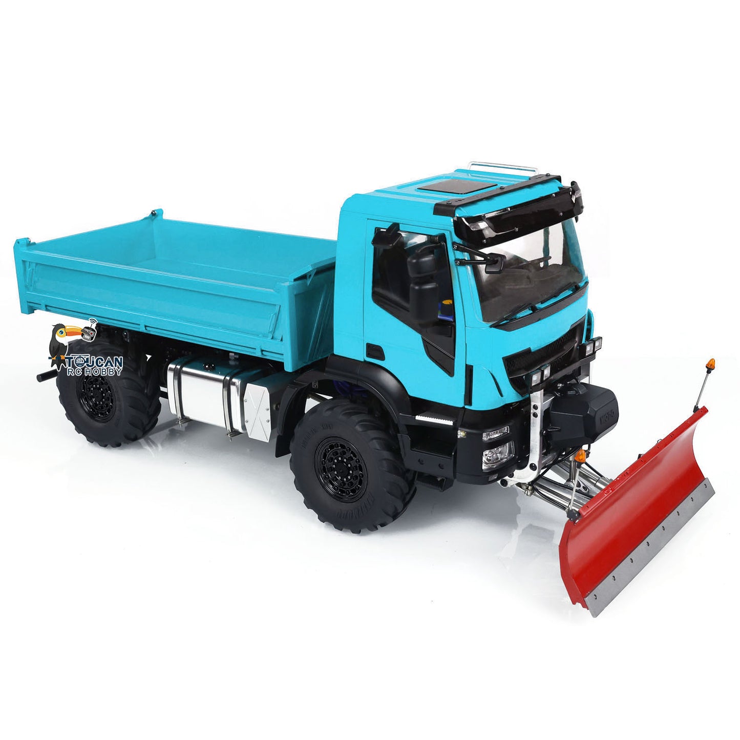 Camion à benne basculante hydraulique télécommandé 4x4 à l'échelle 1:14 avec lame à neige