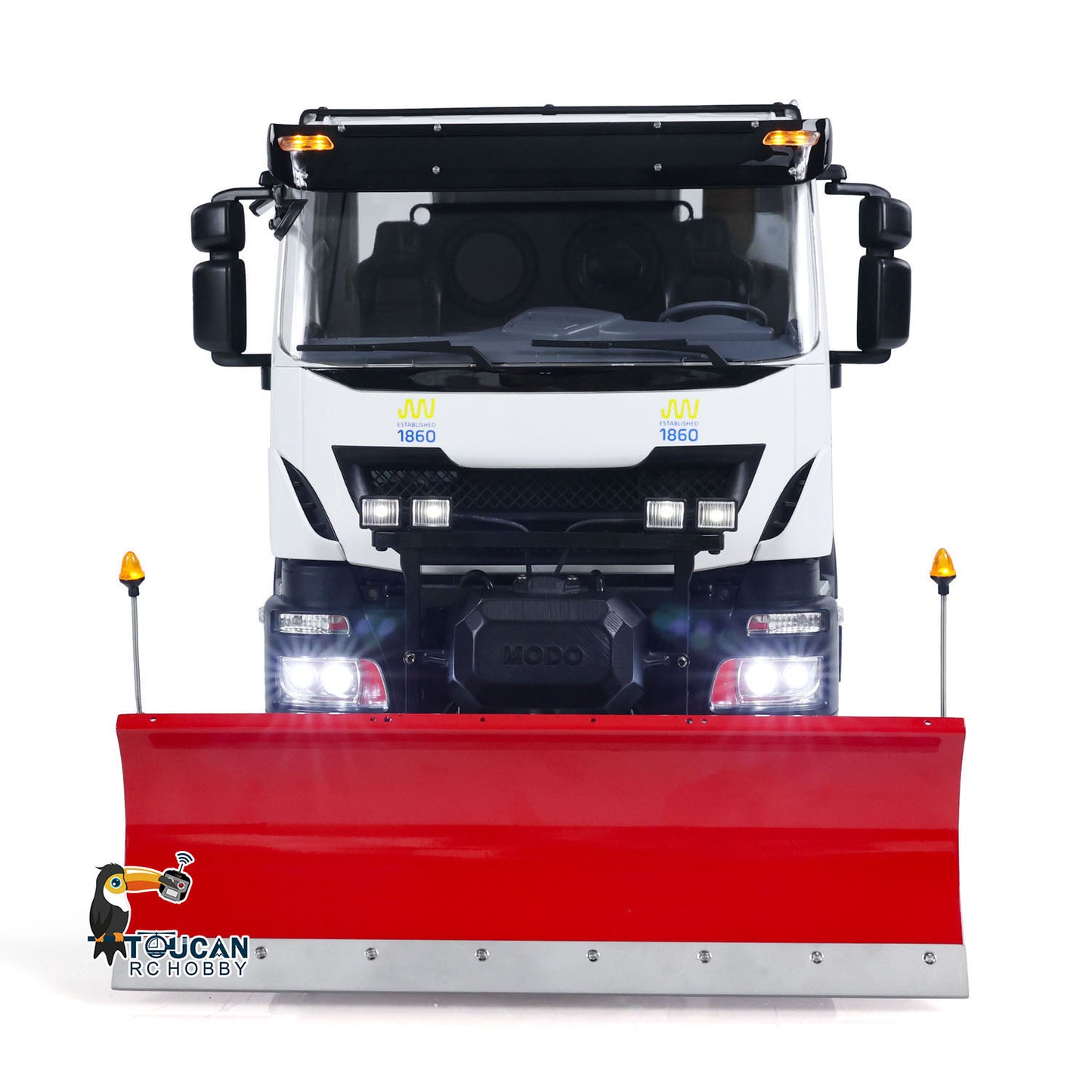 Camion à benne basculante hydraulique 4x4 en métal 1/14 RC / Lame à neige / Projecteur