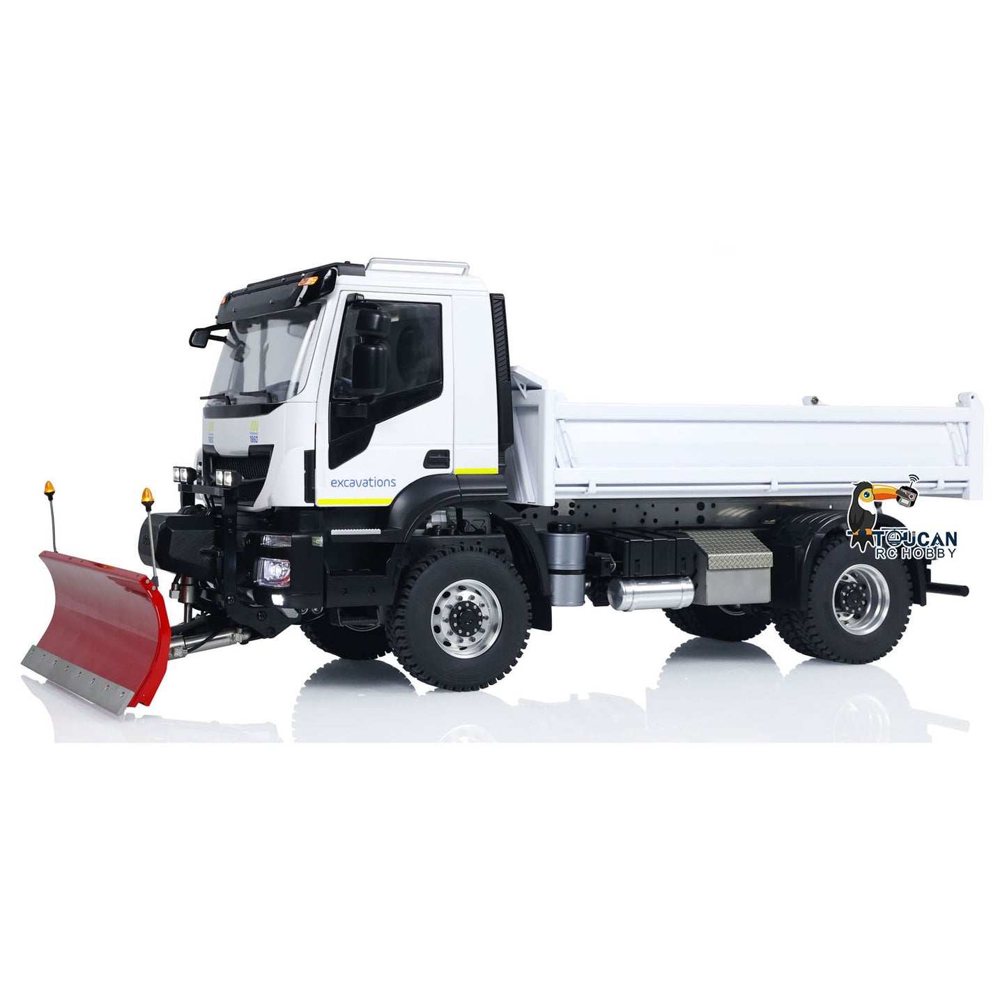 Camion à benne basculante hydraulique 4x4 en métal 1/14 RC / Lame à neige / Projecteur