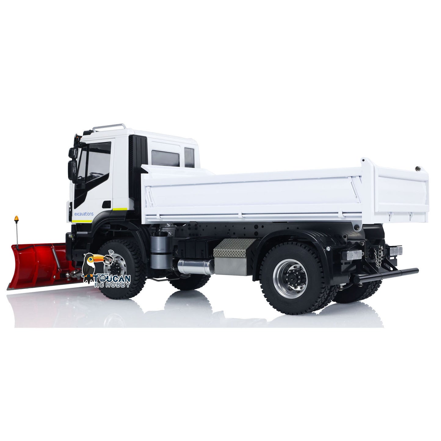 Camion à benne basculante hydraulique 4x4 en métal 1/14 RC / Lame à neige / Projecteur