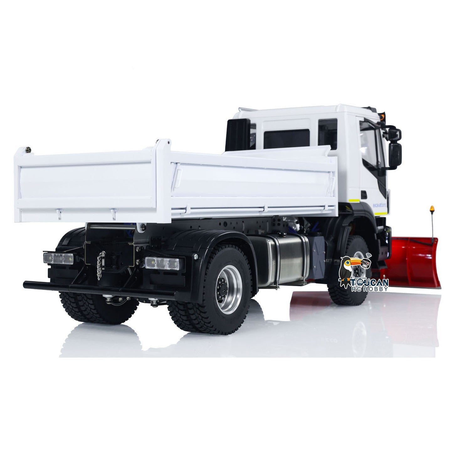Camion à benne basculante hydraulique 4x4 en métal 1/14 RC / Lame à neige / Projecteur