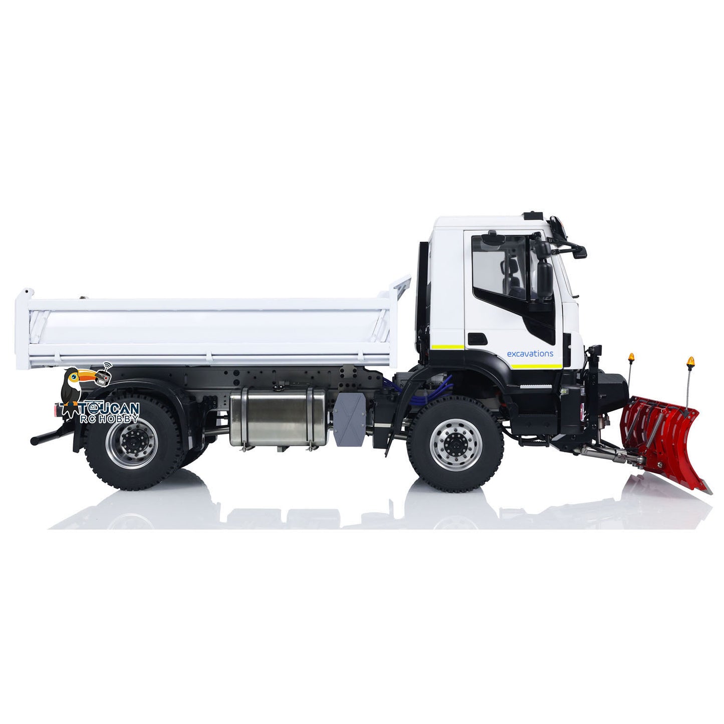 Camion à benne basculante hydraulique 4x4 en métal 1/14 RC / Lame à neige / Projecteur