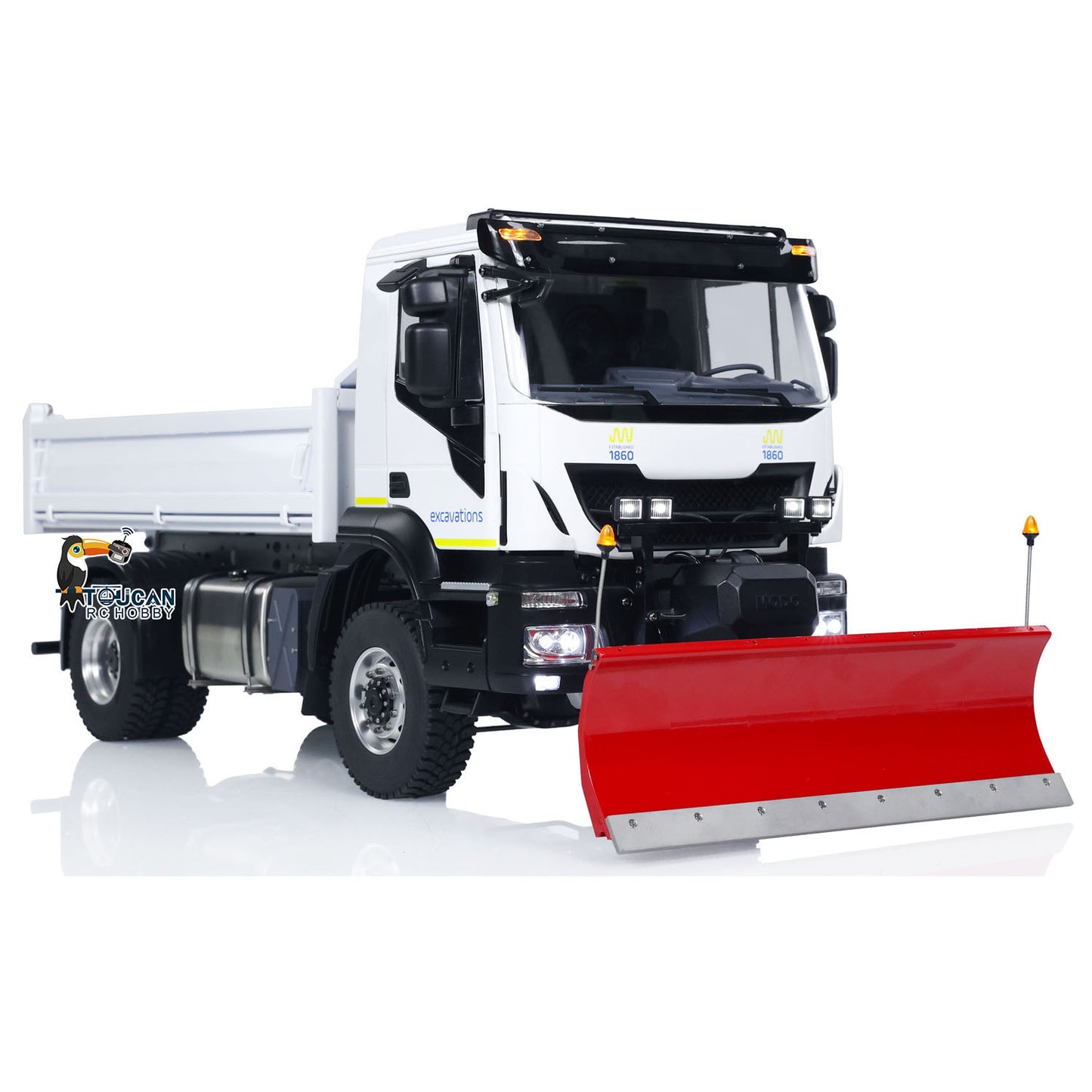 Camion à benne basculante hydraulique 4x4 en métal 1/14 RC / Lame à neige / Projecteur