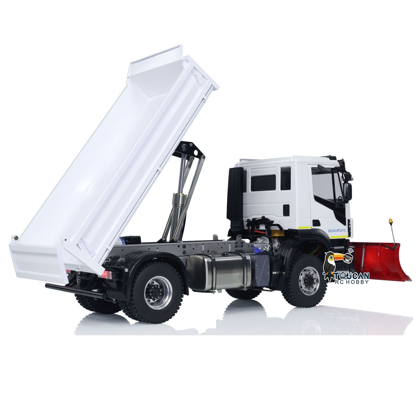 Camion à benne basculante hydraulique 4x4 en métal 1/14 RC / Lame à neige / Projecteur