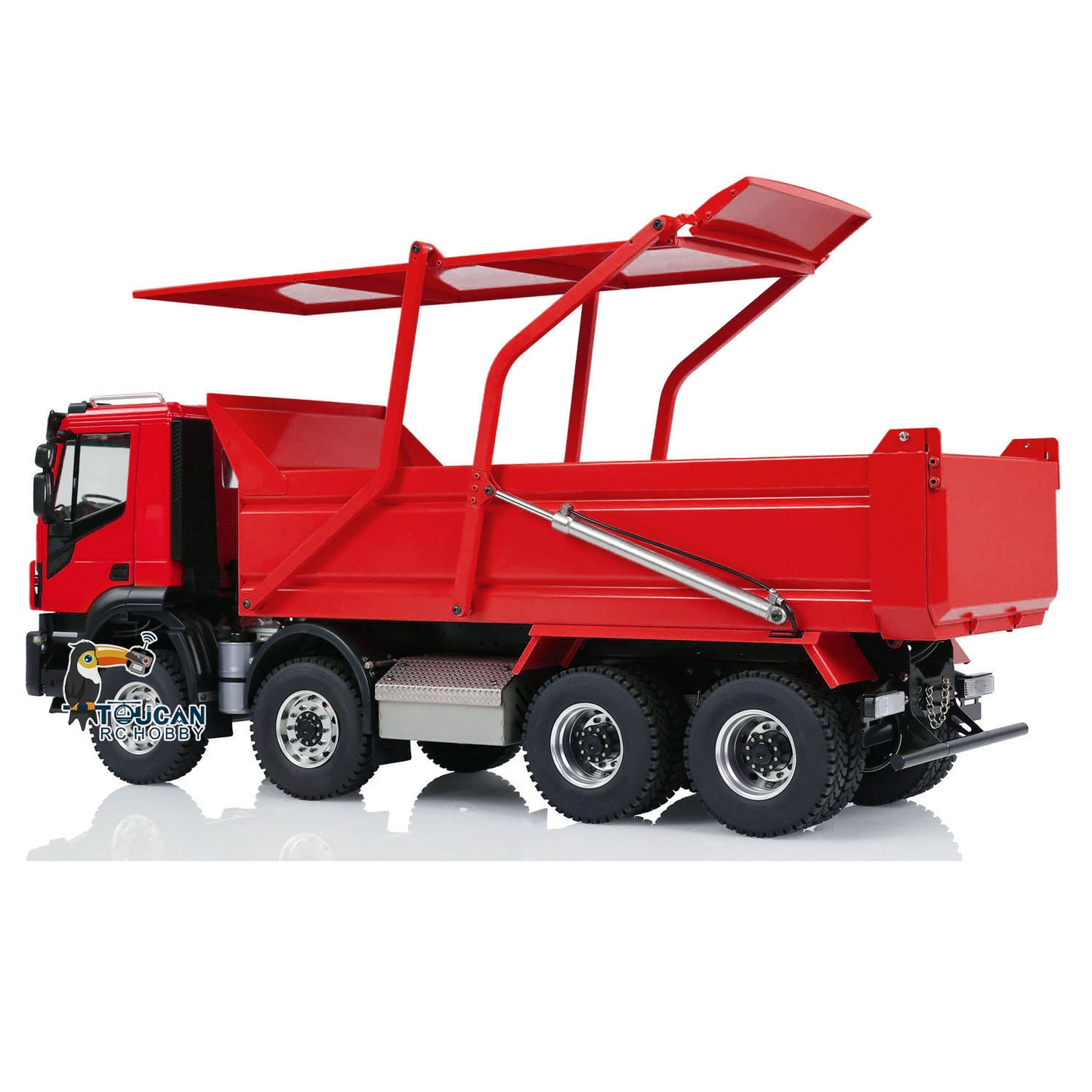 Camion à benne basculante hydraulique PNP assemblé peint en métal 1/14 8x4 avec système sonore et lumineux