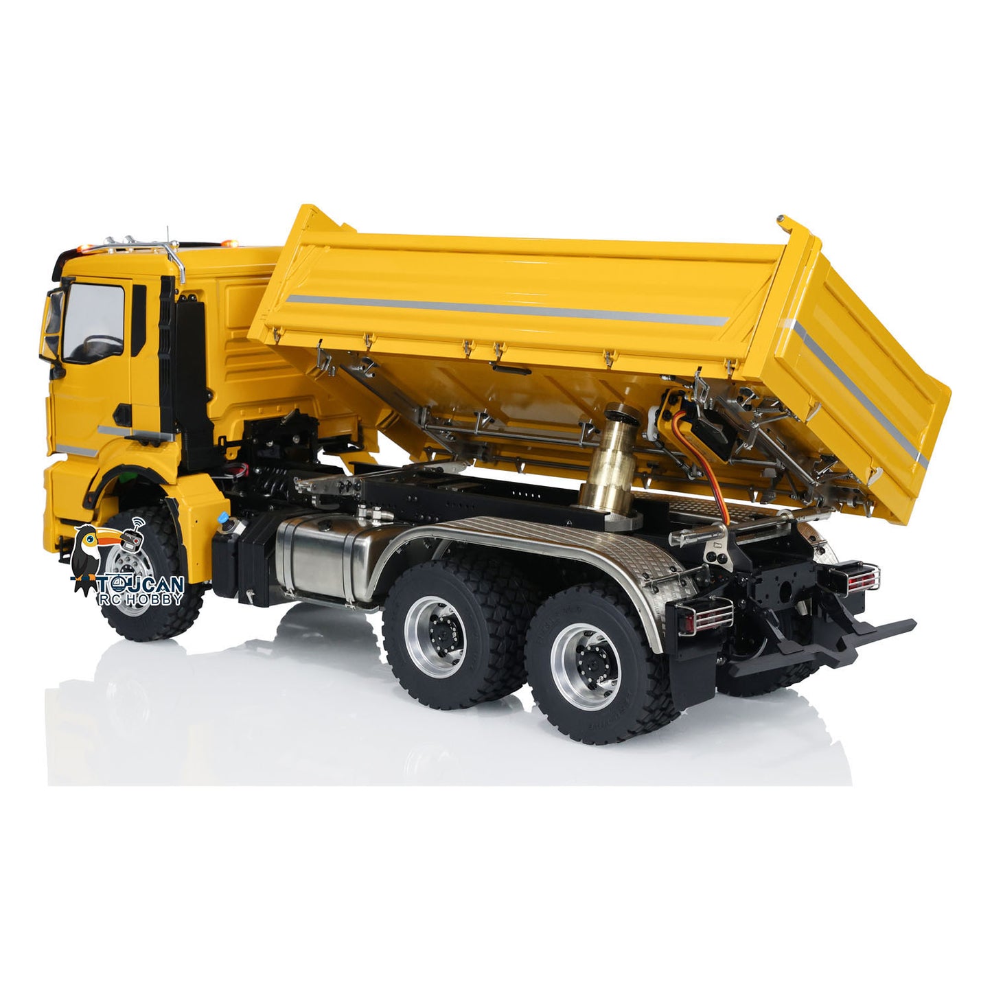 Camion à benne basculante hydraulique RC en métal 6x6 1/14 à basculement à 3 voies Châssis LESU Cabine pour homme