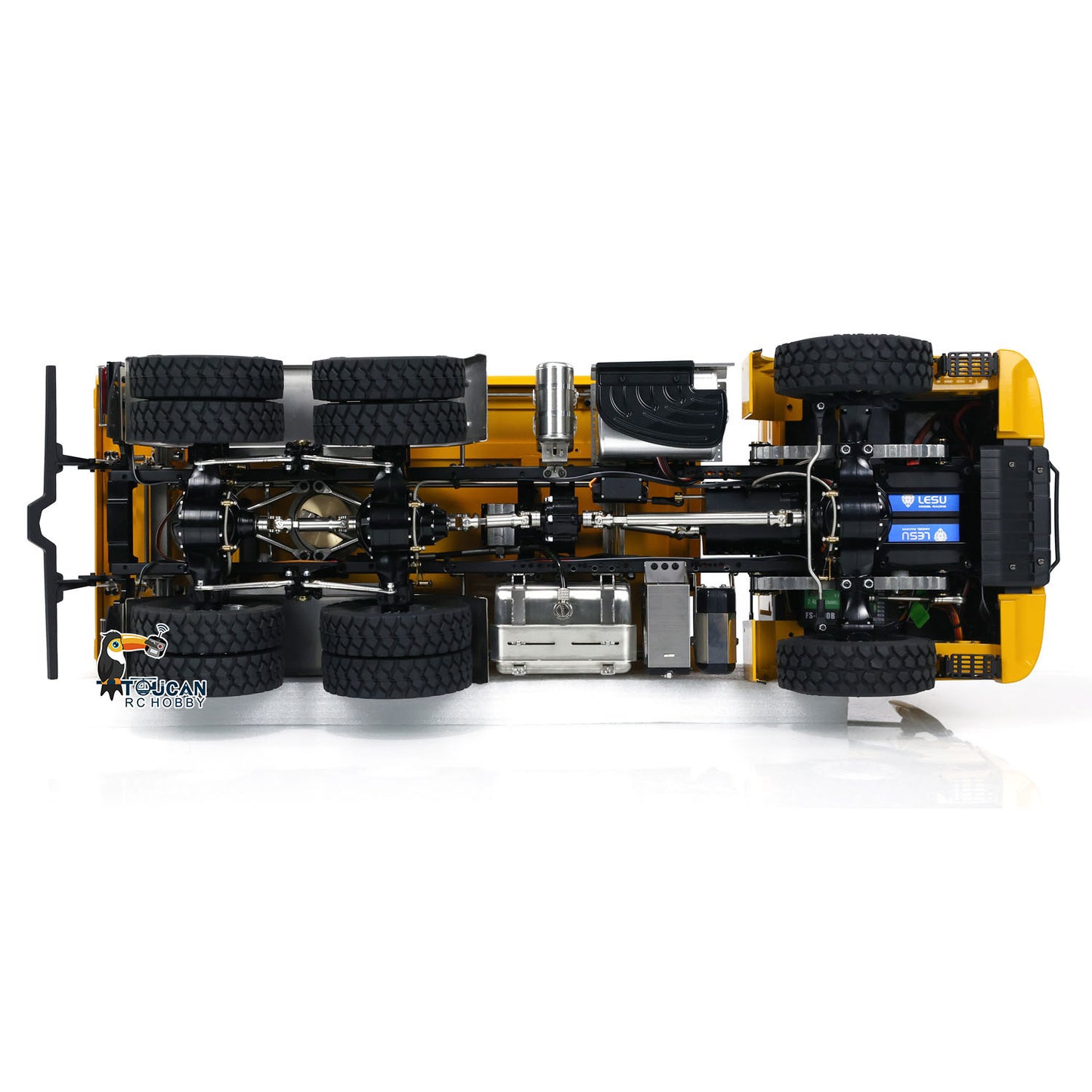 Camion à benne basculante hydraulique RC en métal 6x6 1/14 à basculement à 3 voies Châssis LESU Cabine pour homme